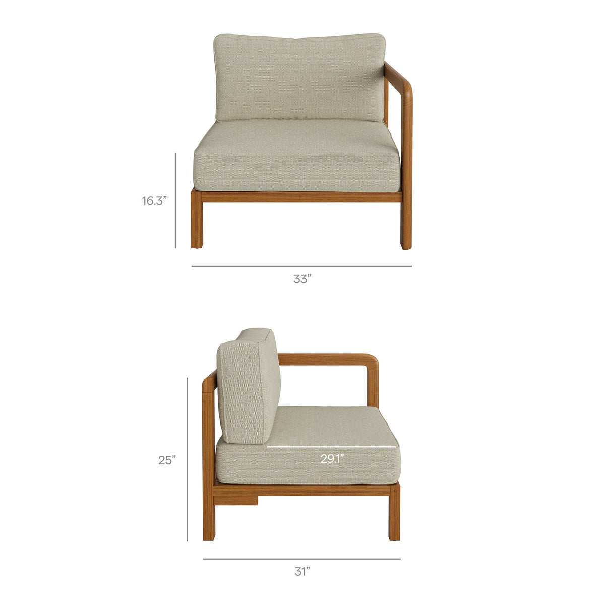 Kona 6-Piece Outdoor Teak Wood Modular Sofa