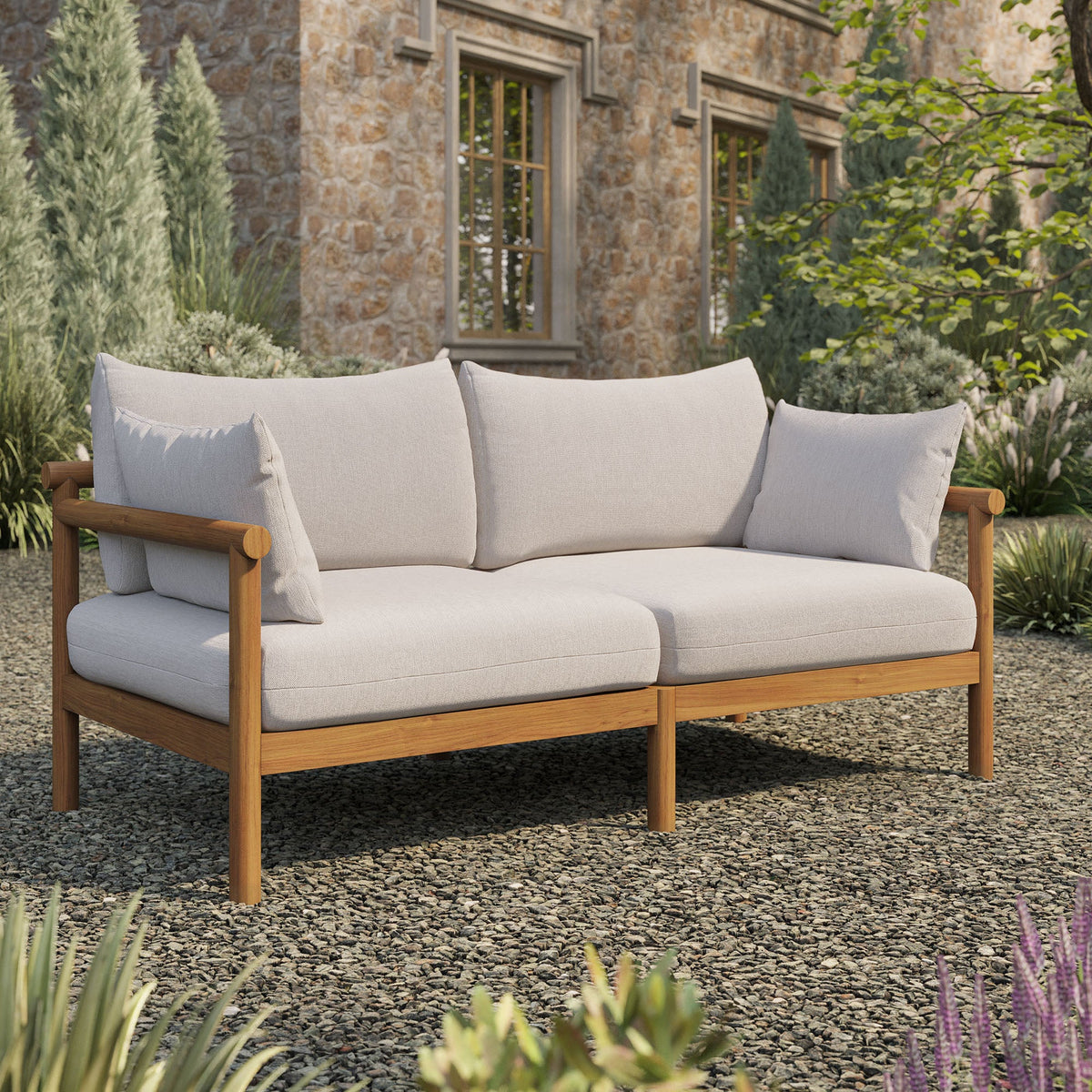 Eleni Outdoor Teak Wood Loveseat