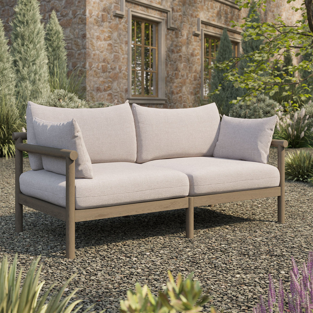 Eleni Outdoor Teak Wood Loveseat
