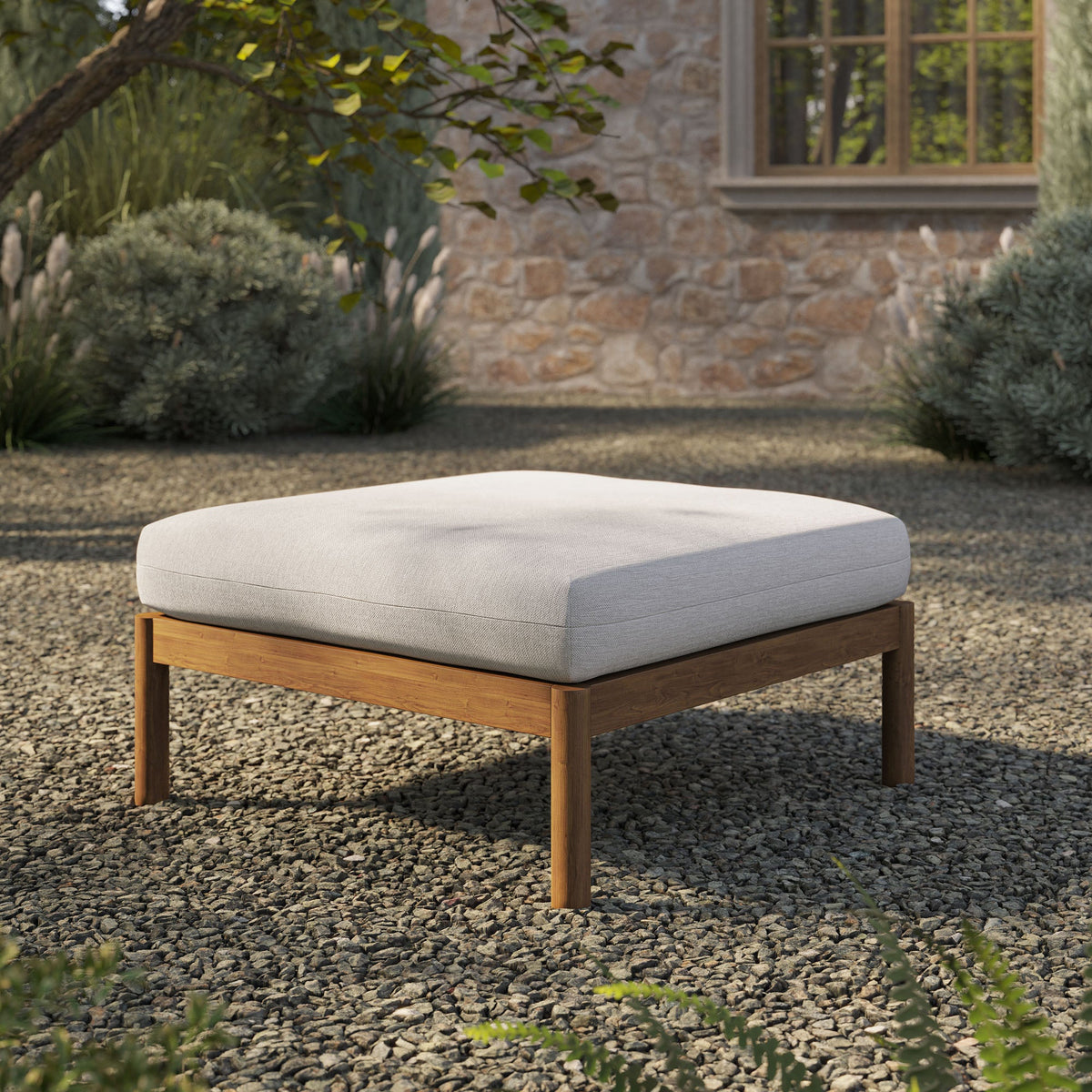 Eleni Square Outdoor Teak Wood Ottoman