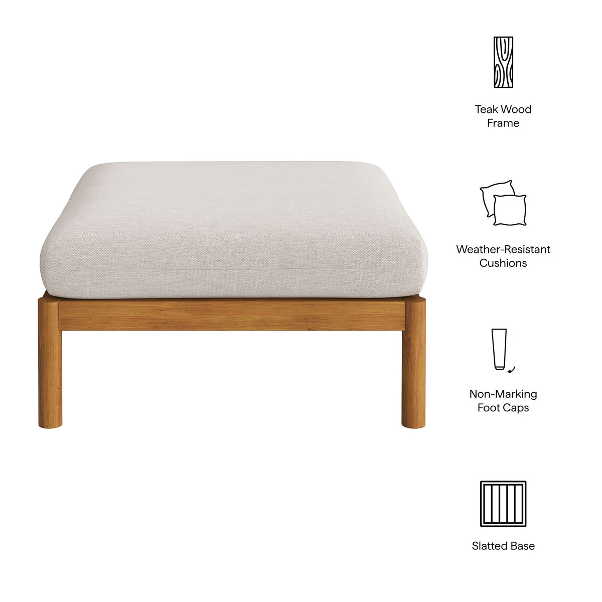 Eleni Square Outdoor Teak Wood Ottoman