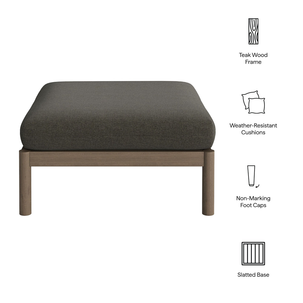 Eleni Square Outdoor Teak Wood Ottoman