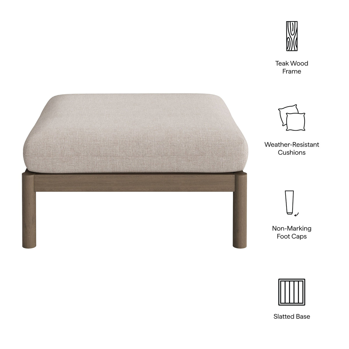 Eleni Square Outdoor Teak Wood Ottoman