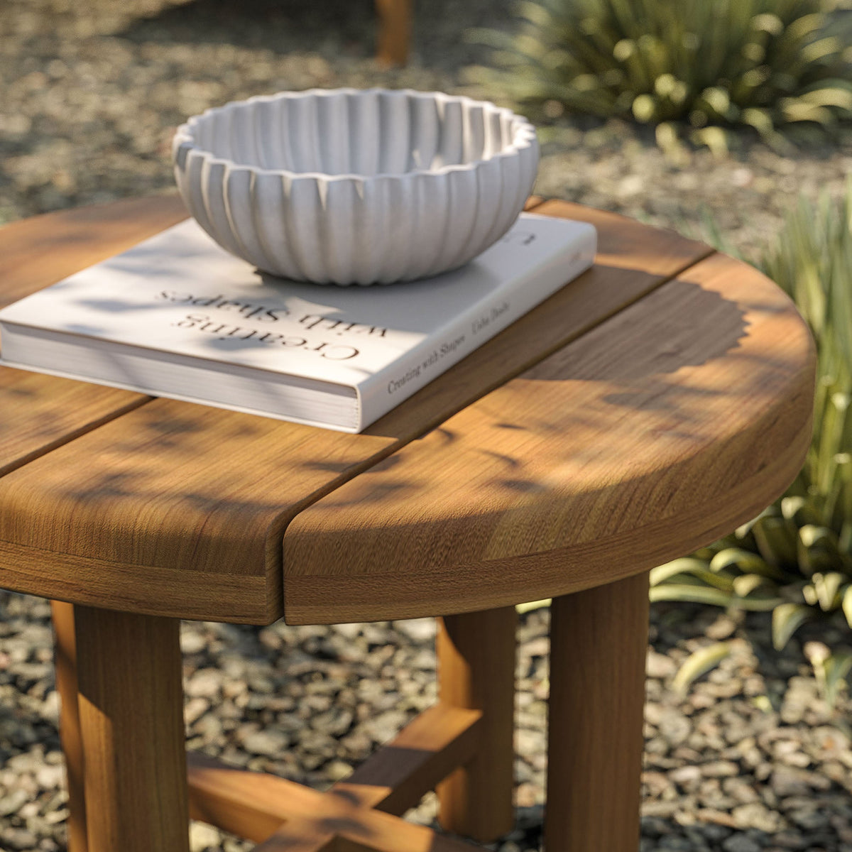Eleni 20-Inch Round Outdoor Teak Wood Side Table