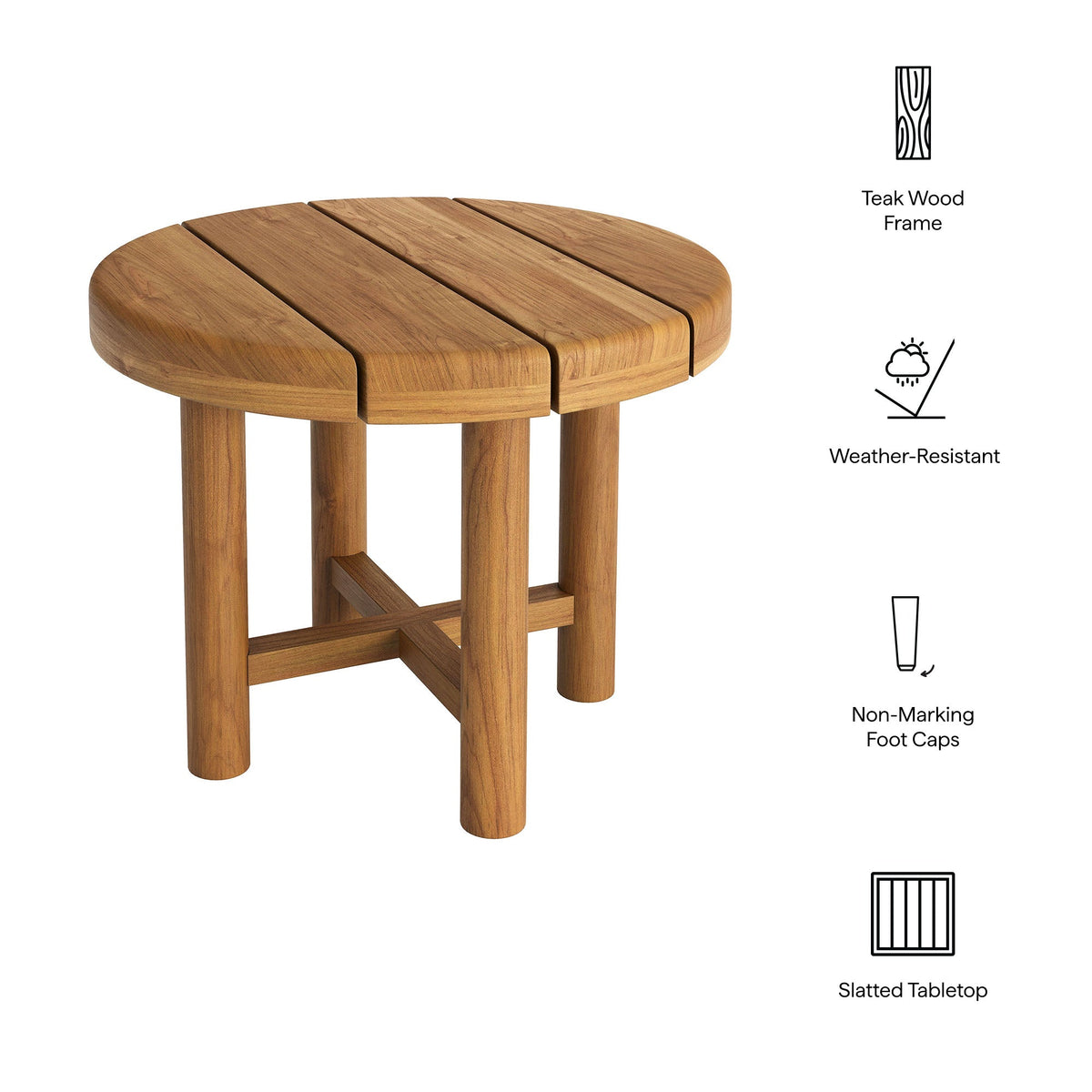 Eleni 20-Inch Round Outdoor Teak Wood Side Table