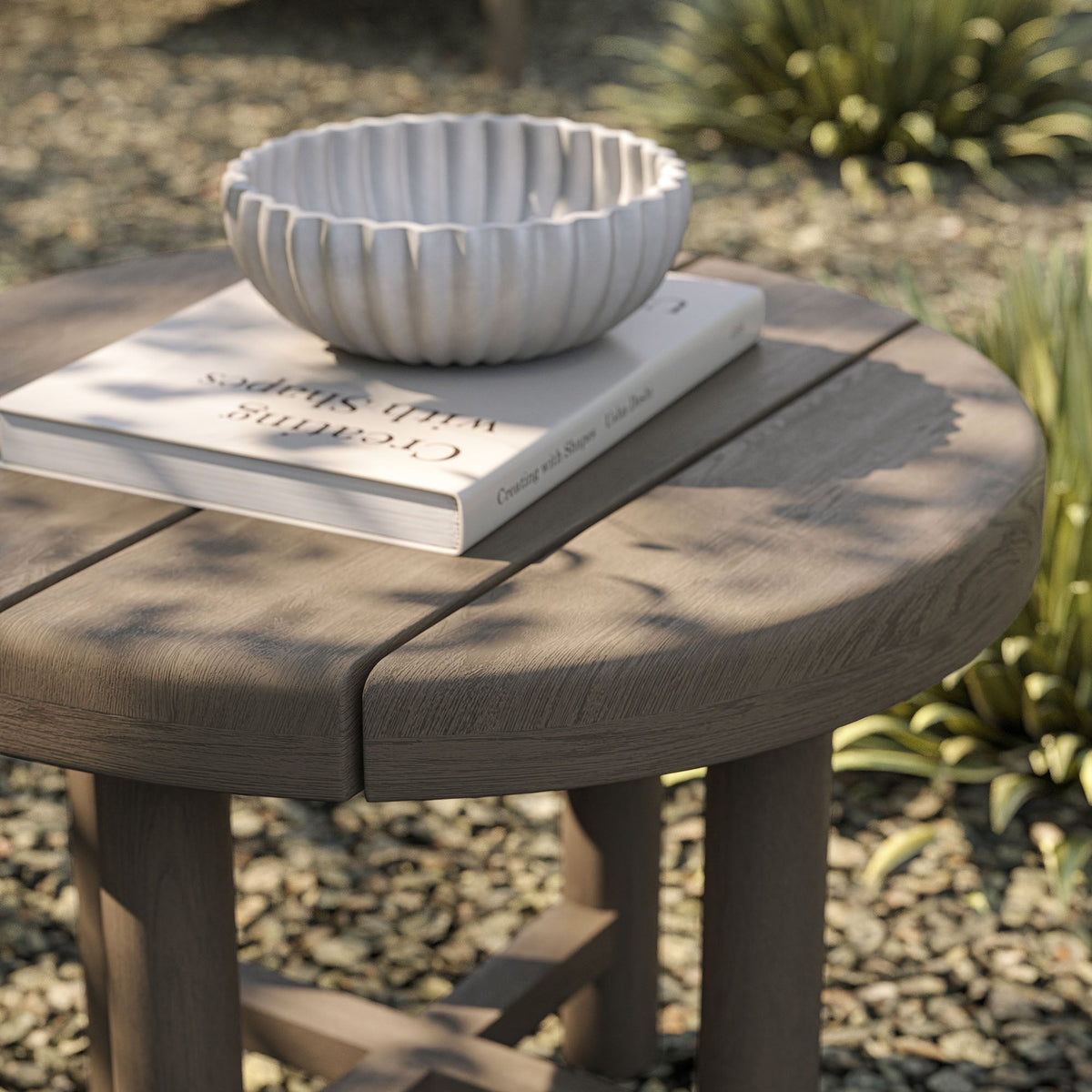 Eleni 20-Inch Round Outdoor Teak Wood Side Table