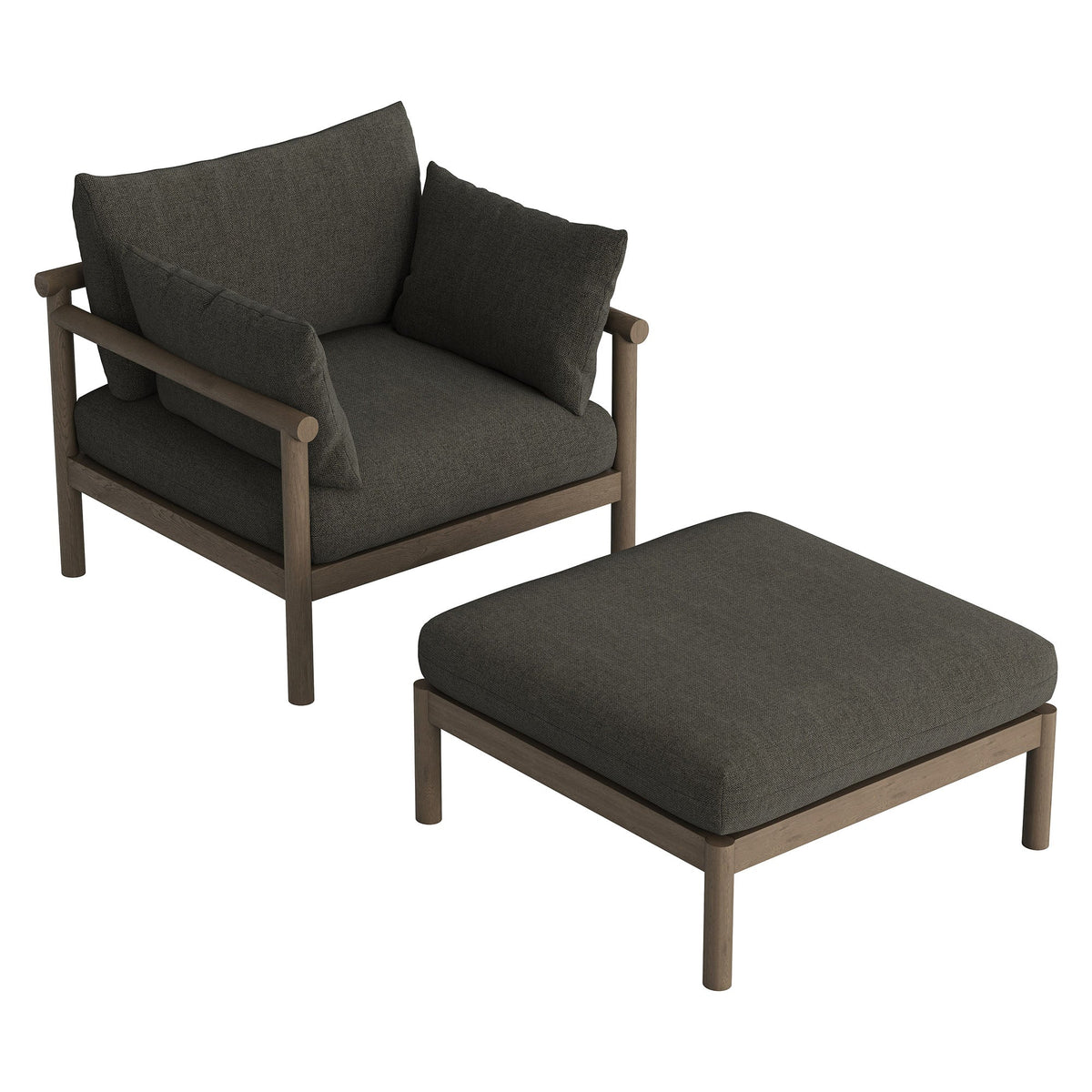 Eleni 2-Piece Outdoor Teak Wood Armchair and Ottoman Set