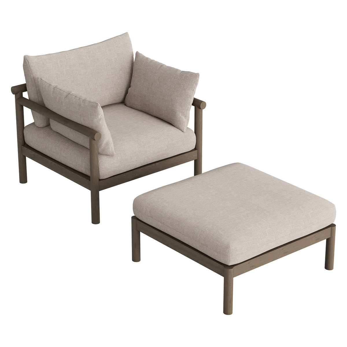 Eleni 2-Piece Outdoor Teak Wood Armchair and Ottoman Set