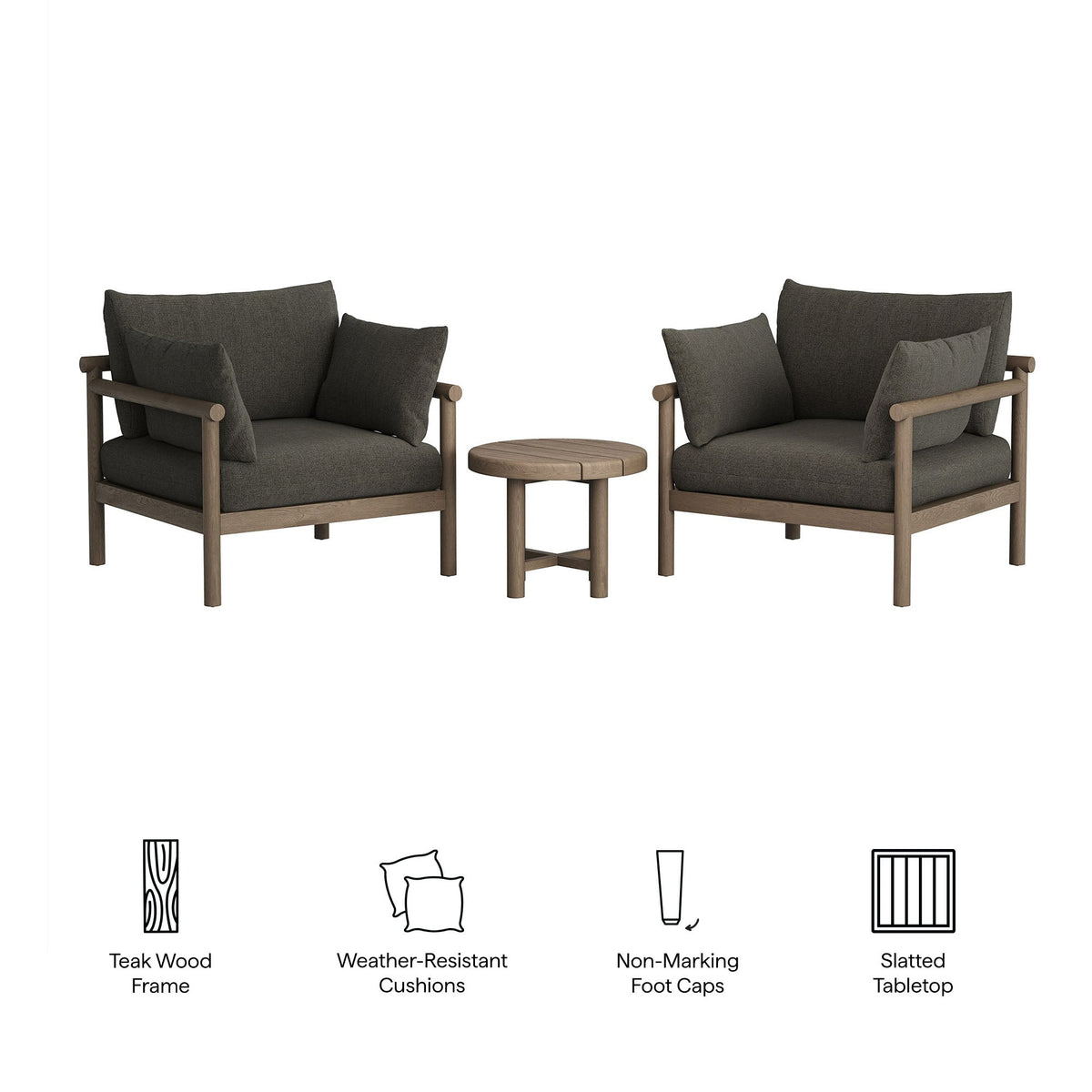 Eleni 3-Piece Outdoor Teak Wood Furniture Set