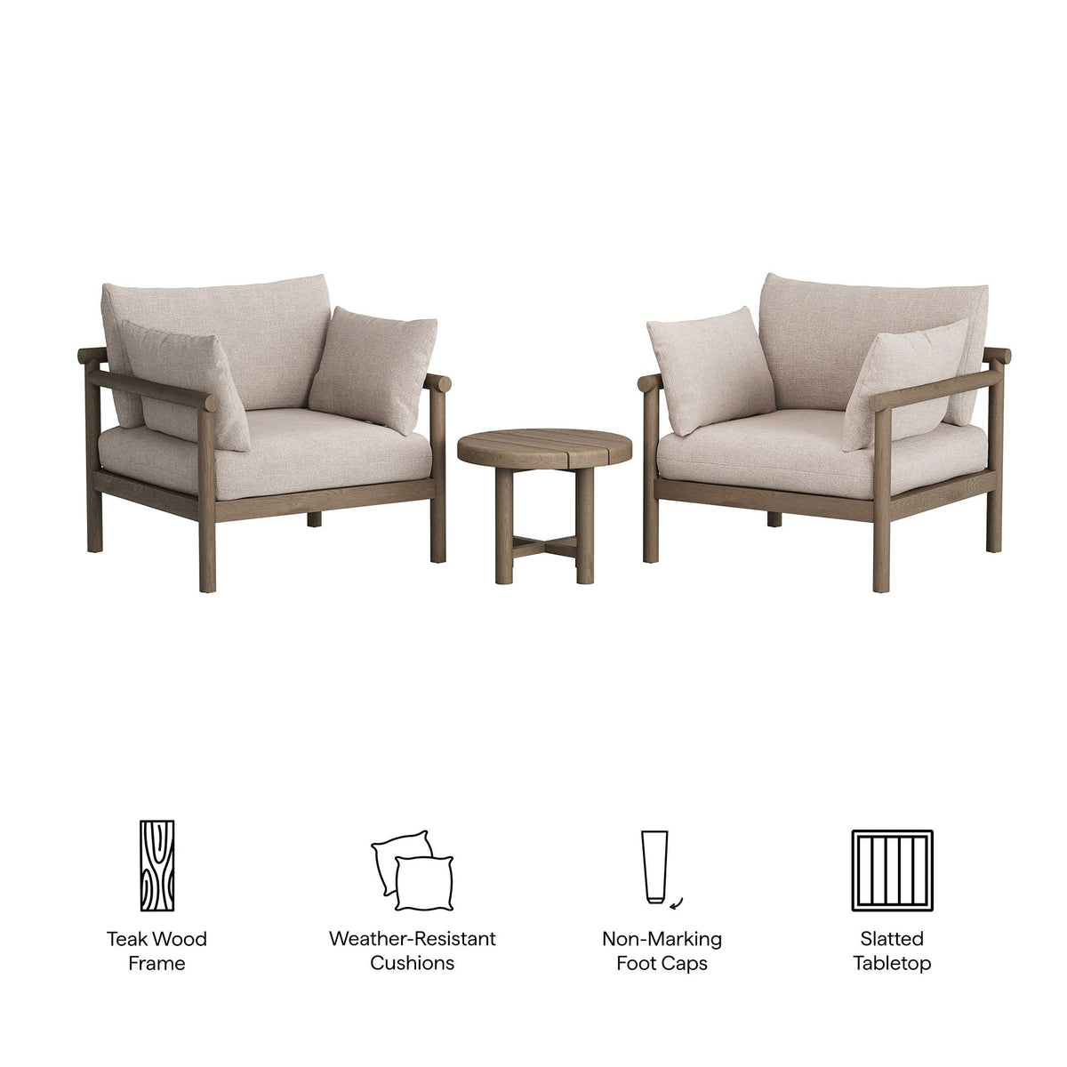 Eleni 3-Piece Outdoor Teak Wood Furniture Set