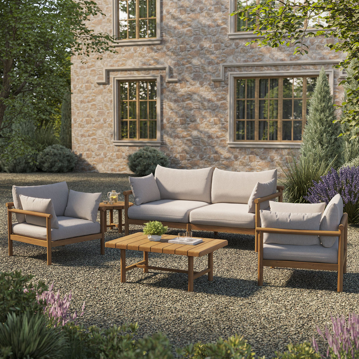 Eleni 5-Piece Outdoor Teak Wood Furniture Set