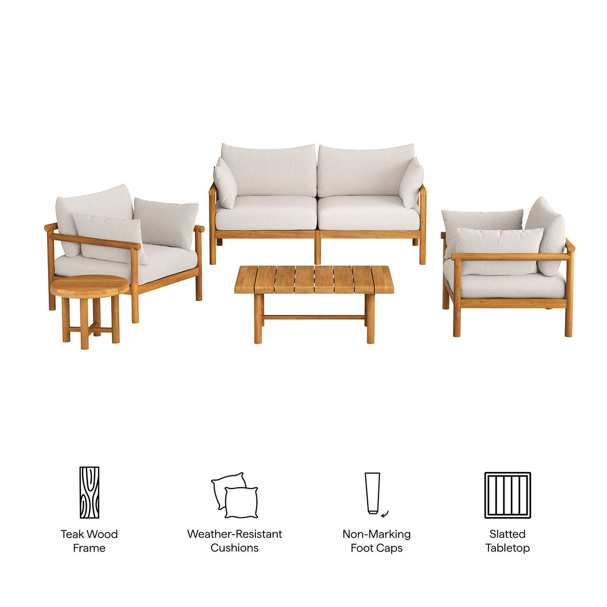 Eleni 5-Piece Outdoor Teak Wood Furniture Set