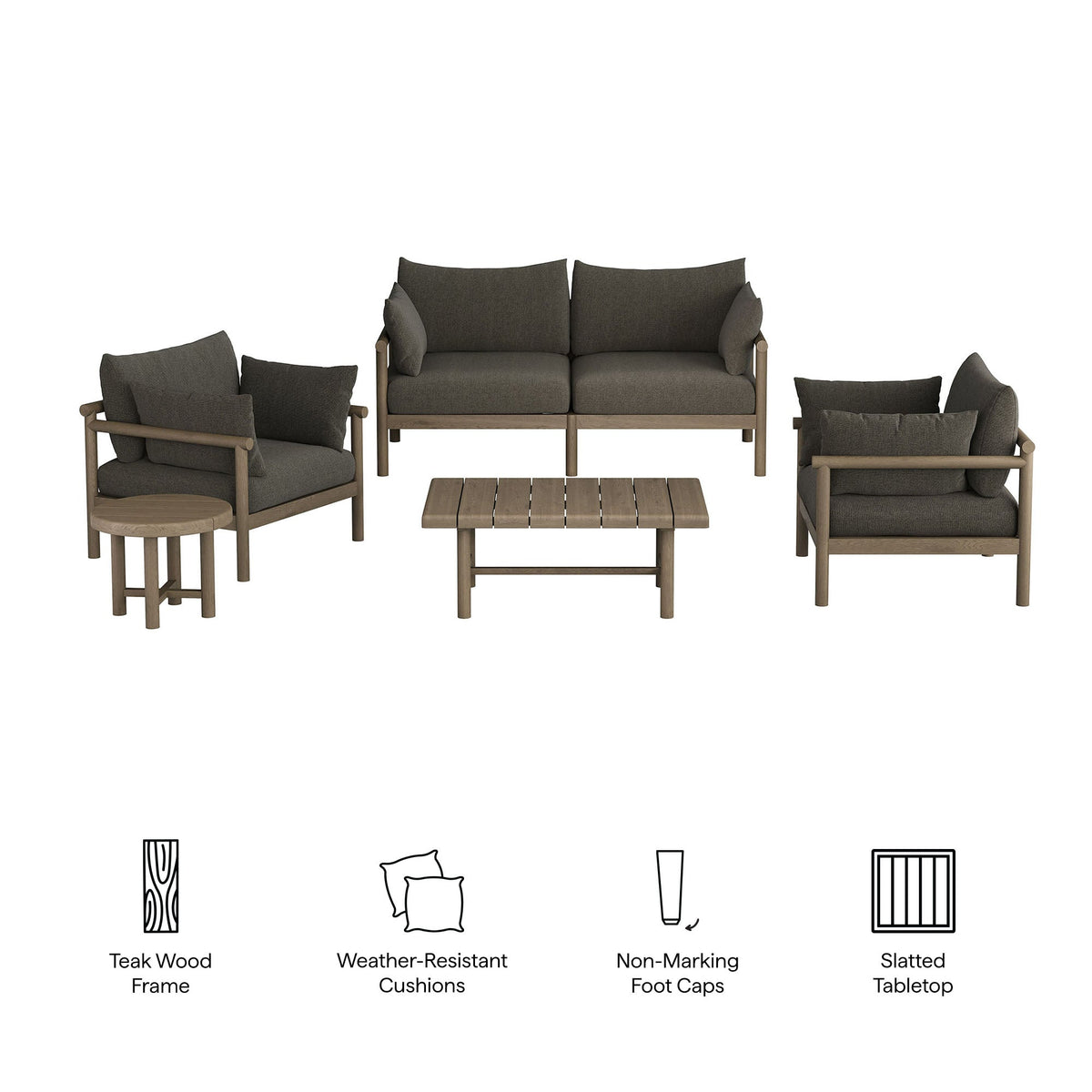 Eleni 5-Piece Outdoor Teak Wood Furniture Set