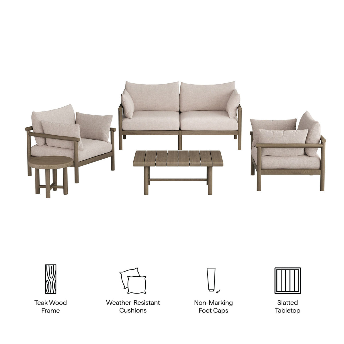 Eleni 5-Piece Outdoor Teak Wood Furniture Set