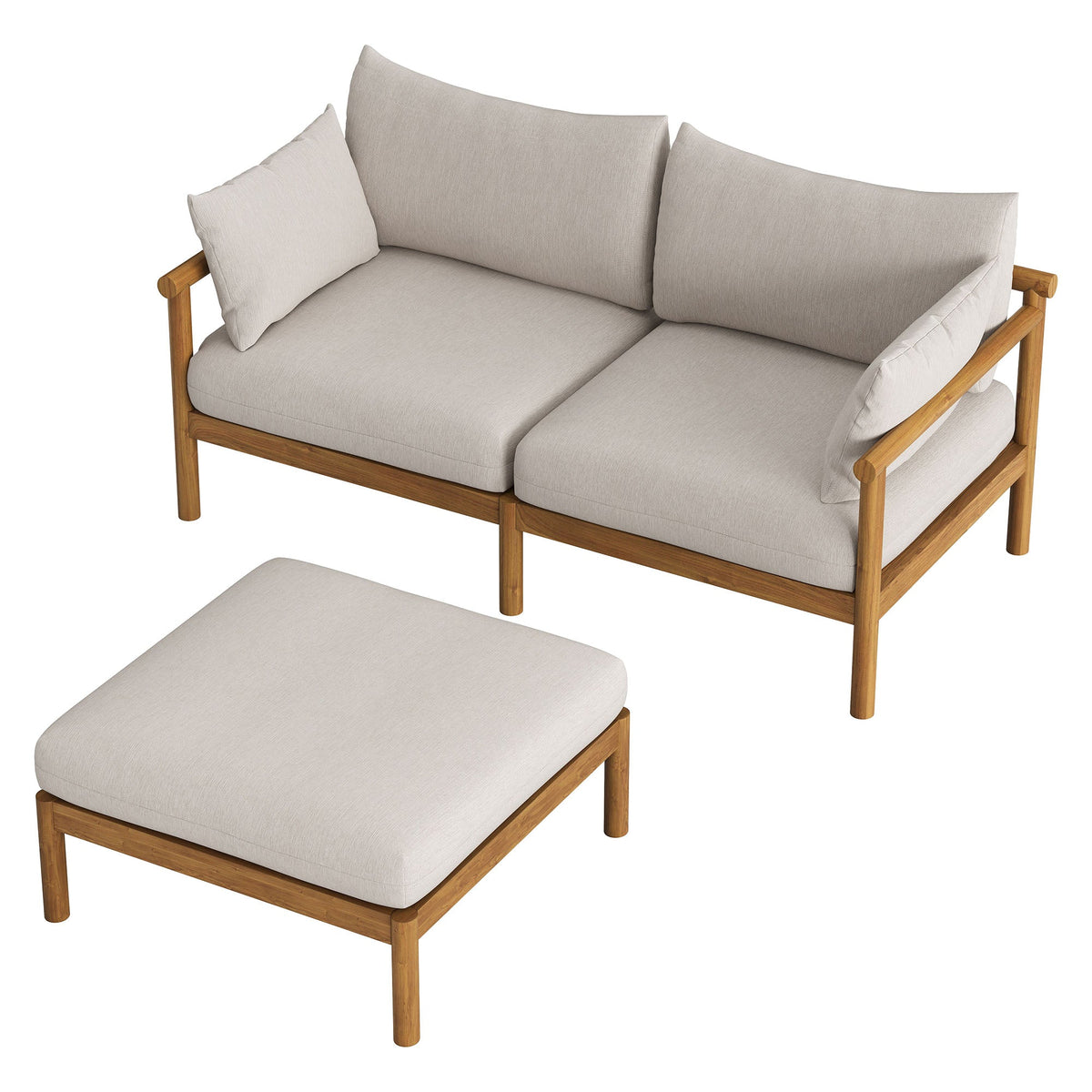 Eleni 2-Piece Outdoor Teak Wood Loveseat with Ottoman Set