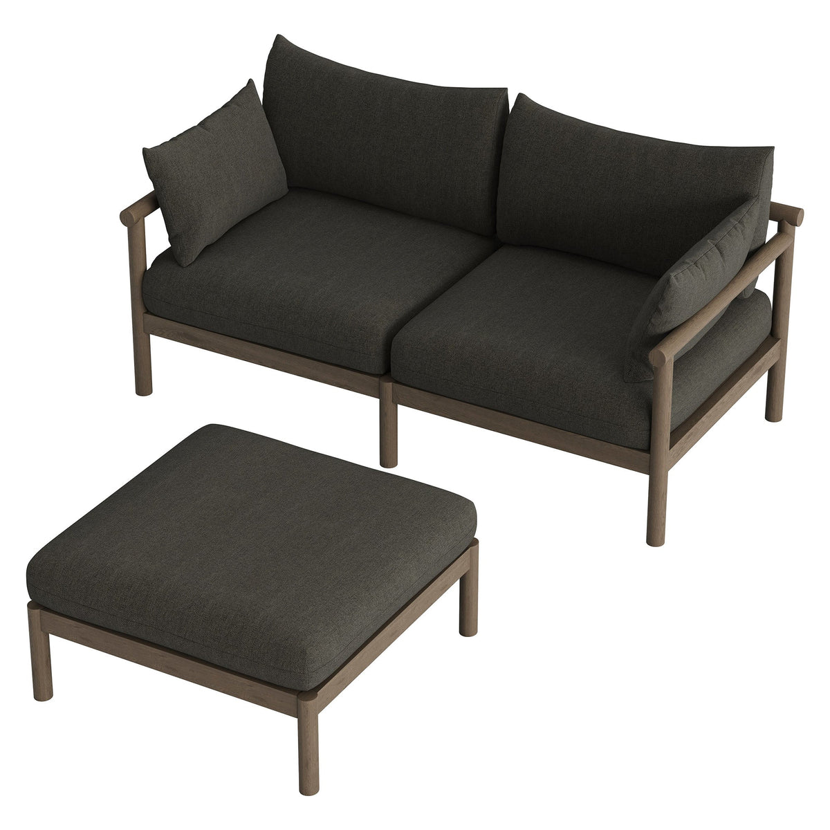 Eleni 2-Piece Outdoor Teak Wood Loveseat with Ottoman Set