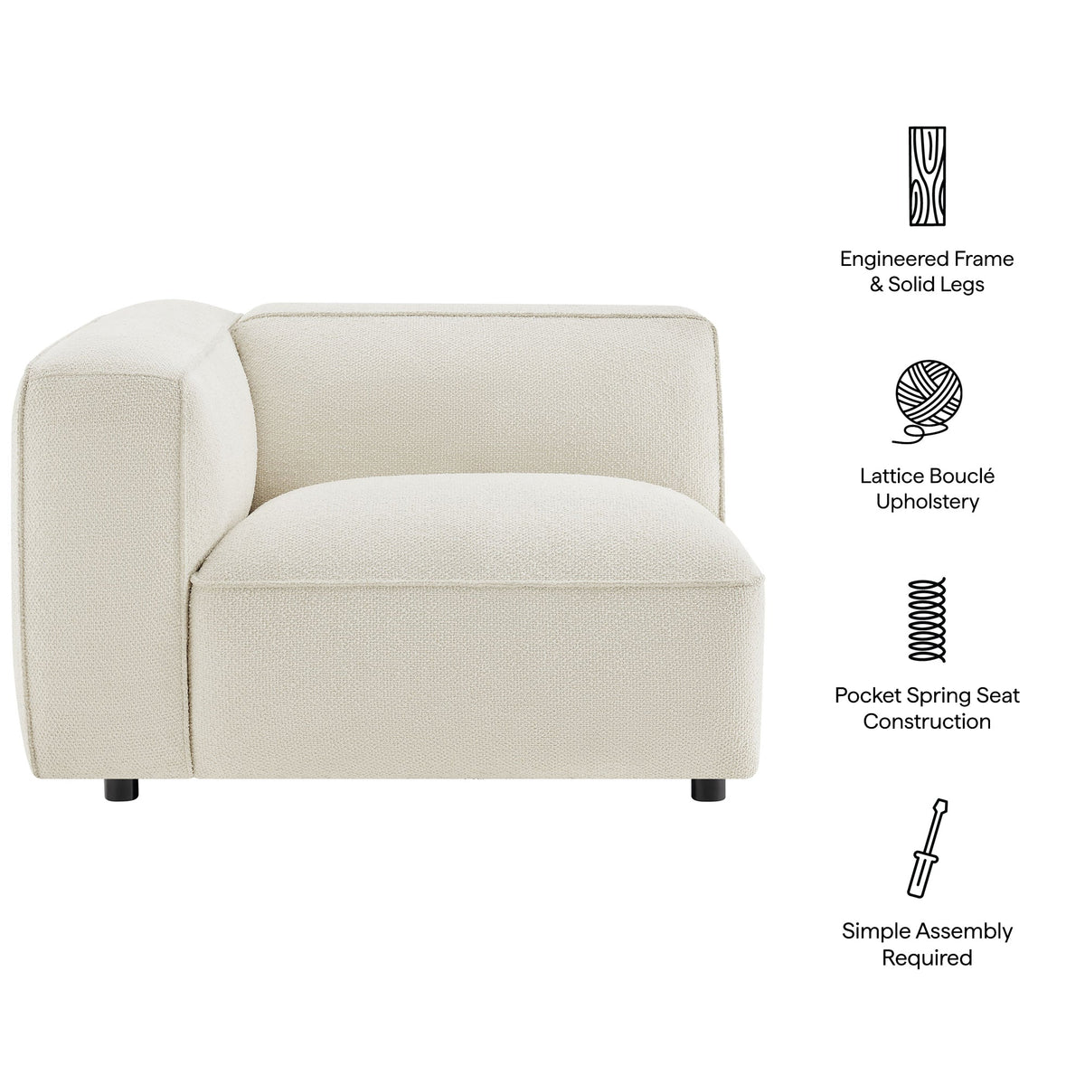 Auren Lattice Bouclé Upholstered Modular Left-Facing Arm Chair