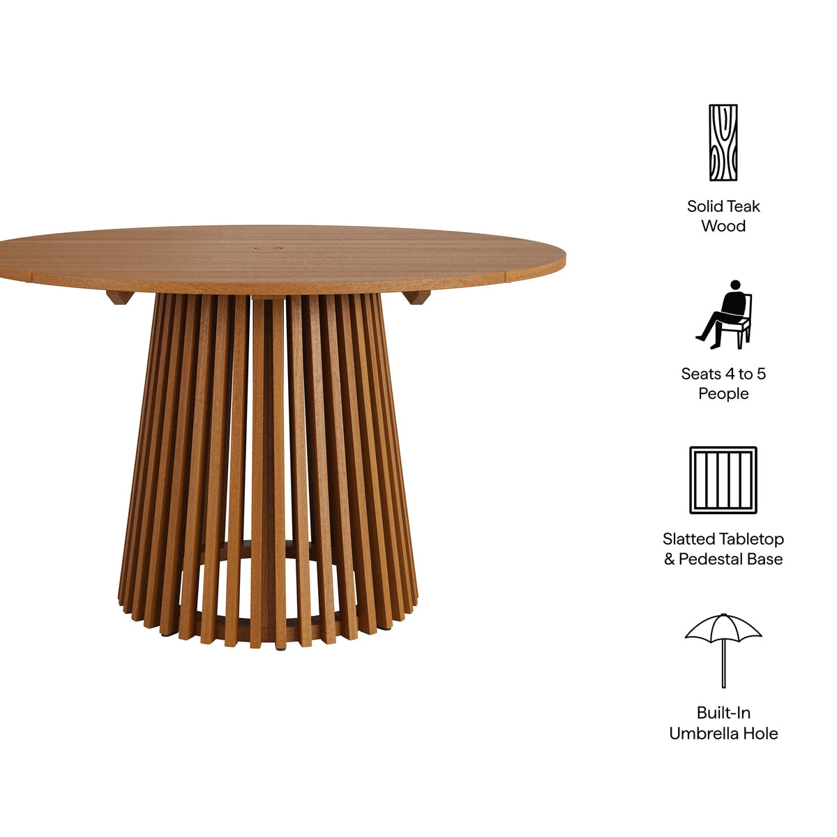 Lane 47 Inch Round Outdoor Teak Wood Dining Table