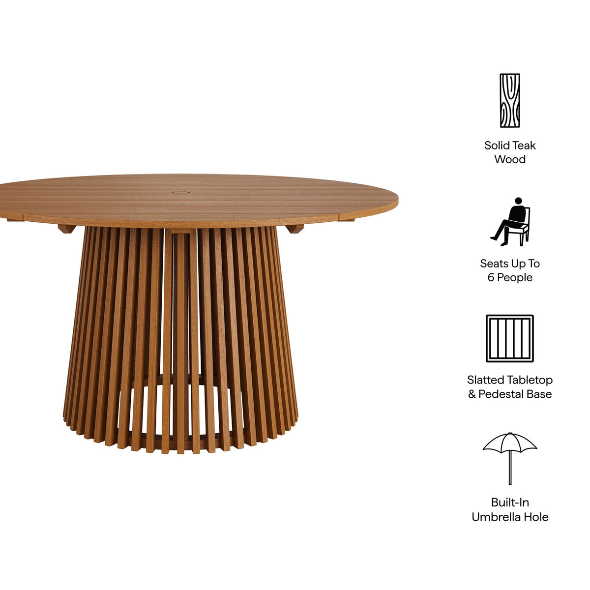 Lane 55 Inch Round Outdoor Teak Wood Dining Table