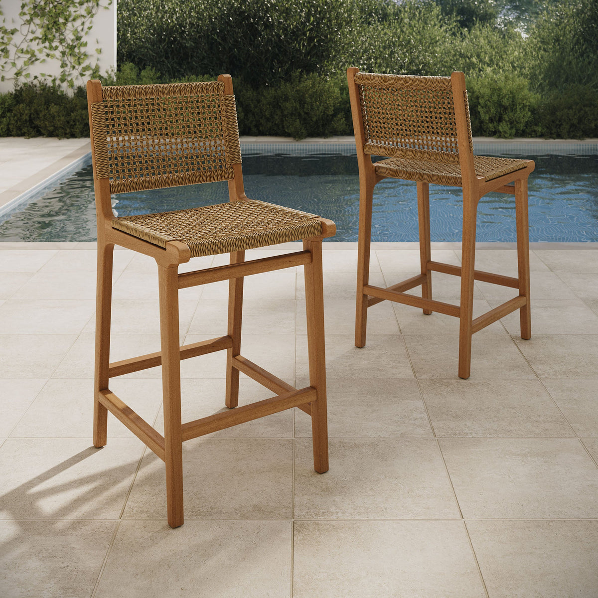 Rowe Outdoor Teak Wood Counter Chairs Set of 2