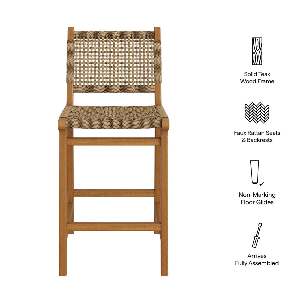 Rowe Outdoor Teak Wood Counter Chairs Set of 2