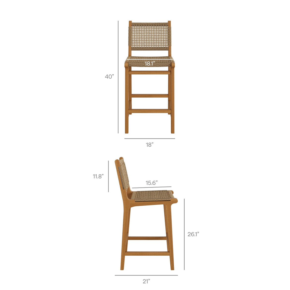 Rowe Outdoor Teak Wood Counter Chairs Set of 2