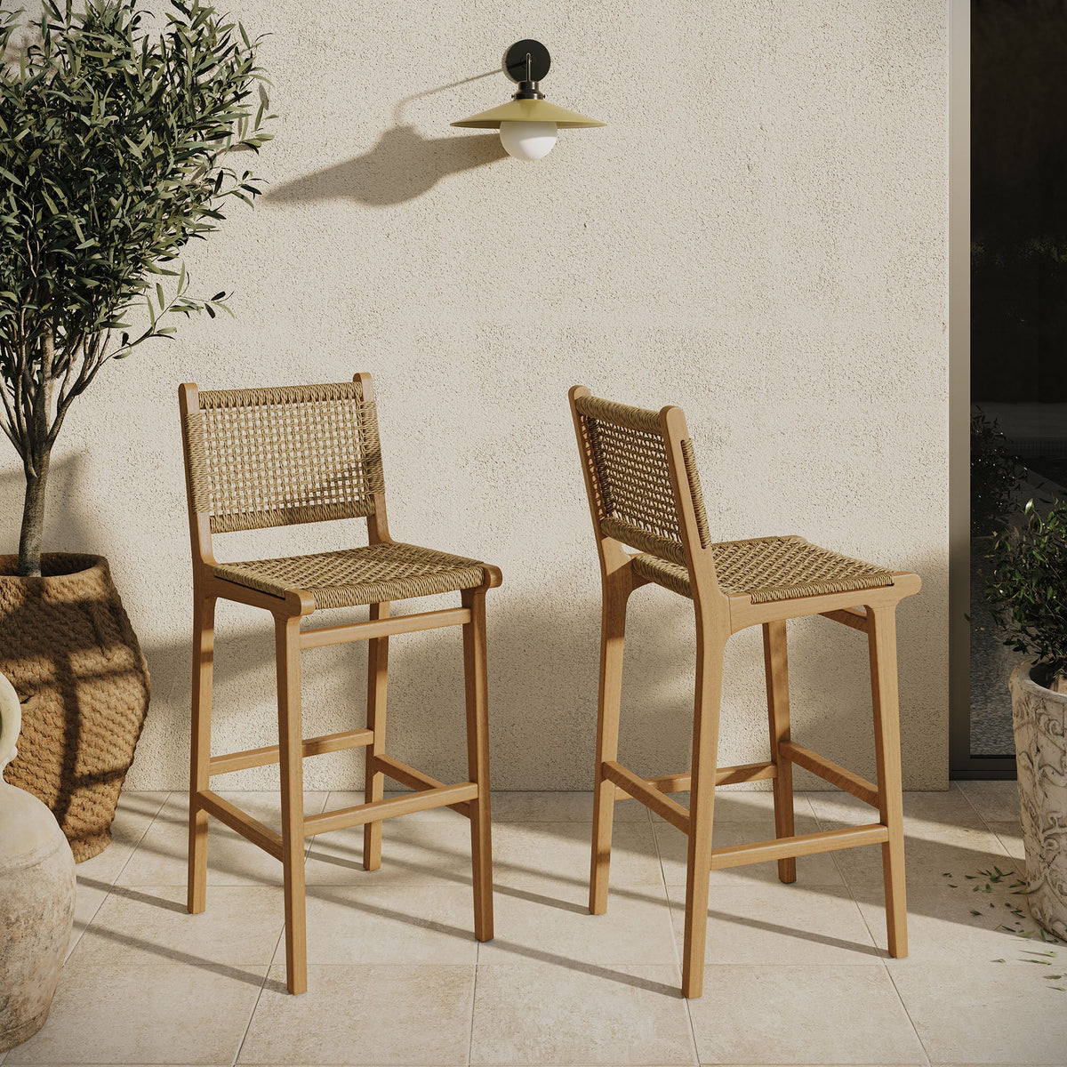 Rowe Outdoor Teak Wood Bar Chairs Set of 2