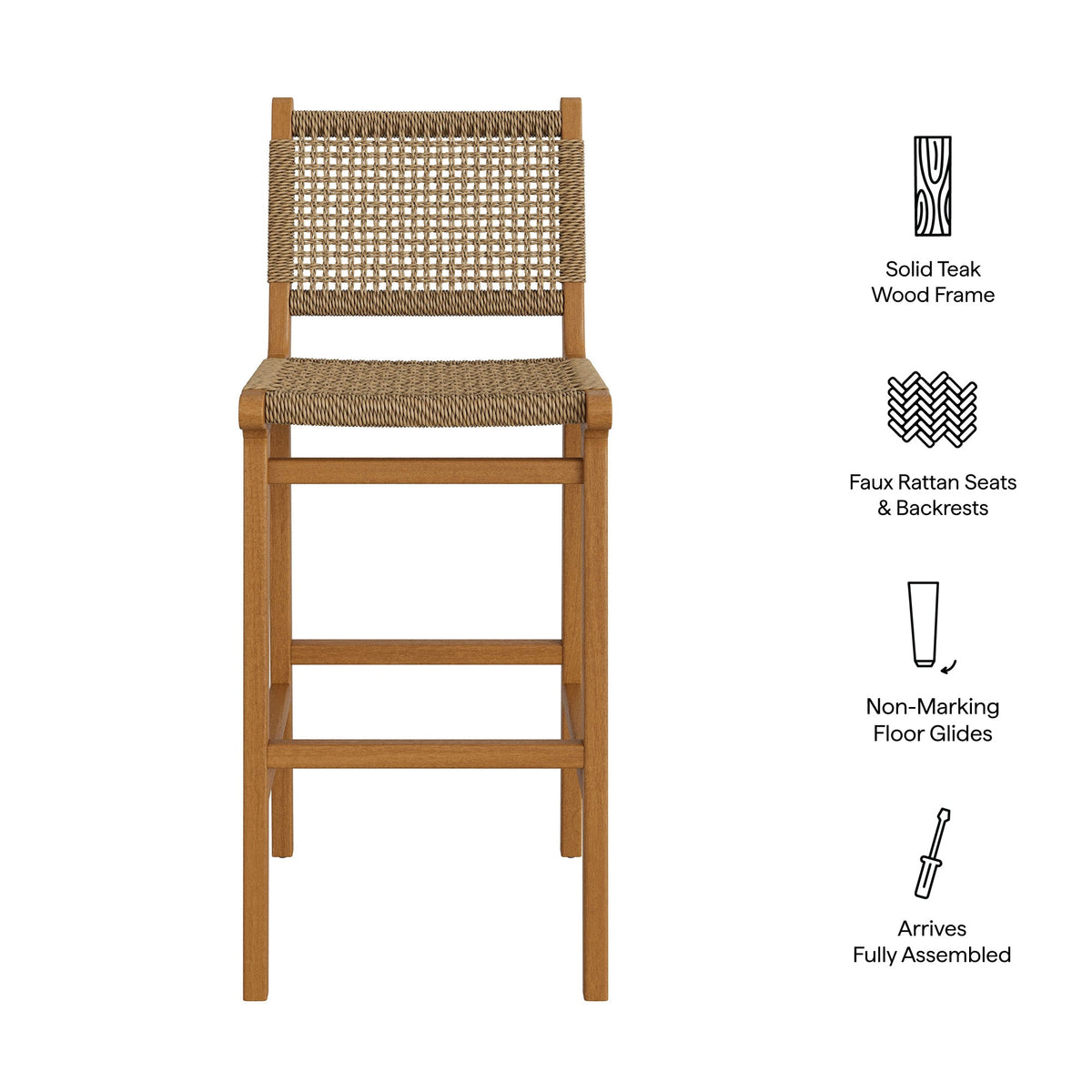 Rowe Outdoor Teak Wood Bar Chairs Set of 2