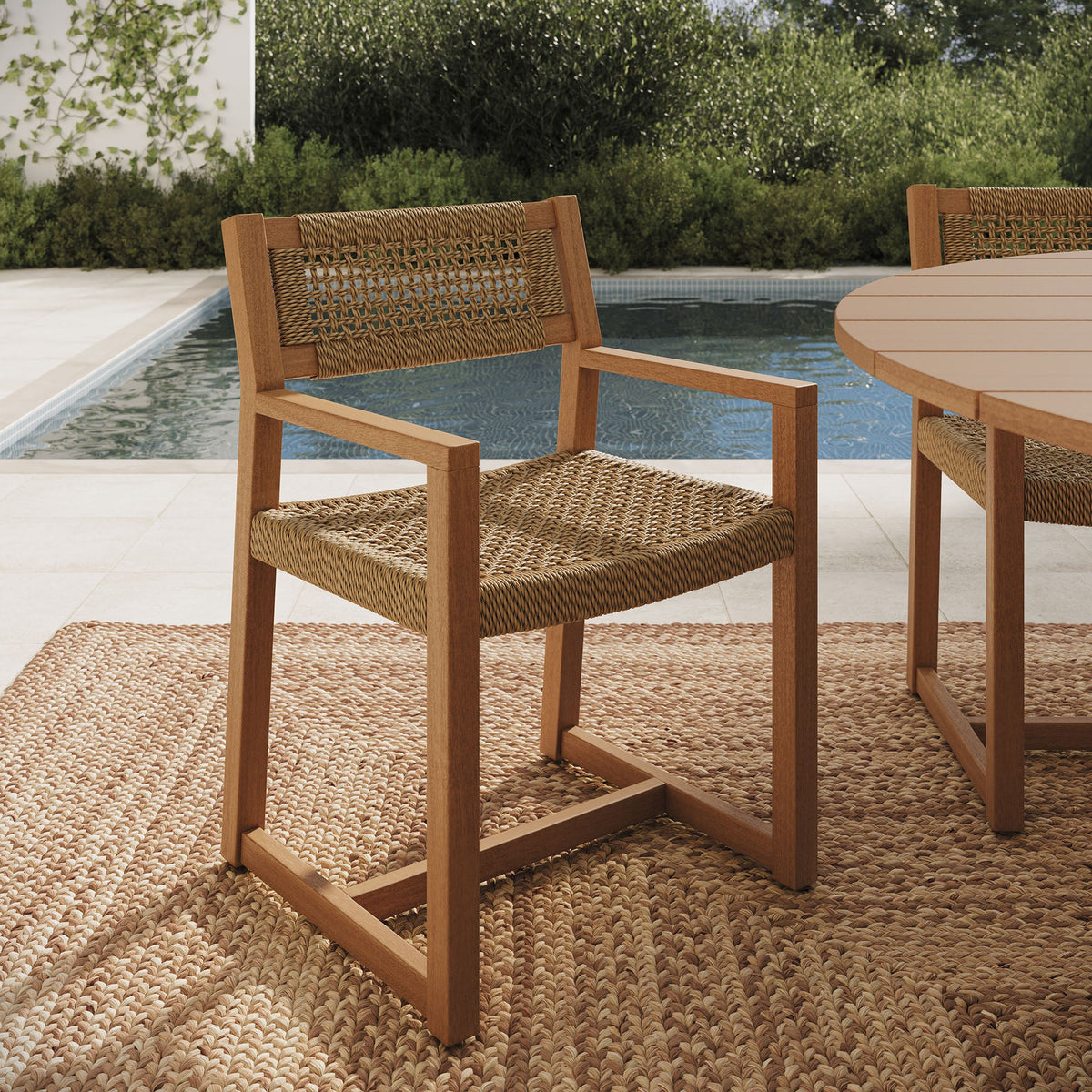 Reed Outdoor Teak Wood Rattan Dining Chair