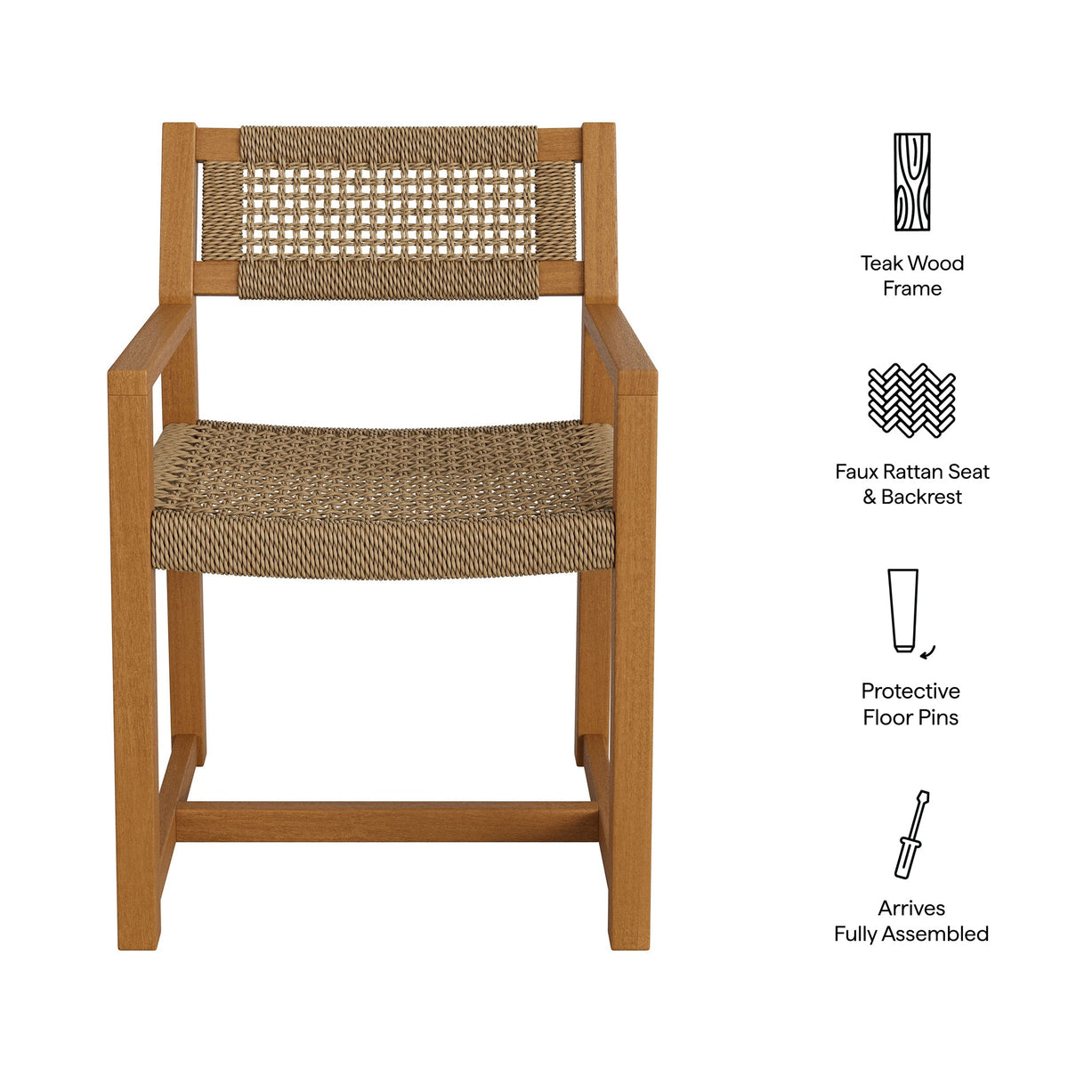 Reed Outdoor Teak Wood Rattan Dining Chair