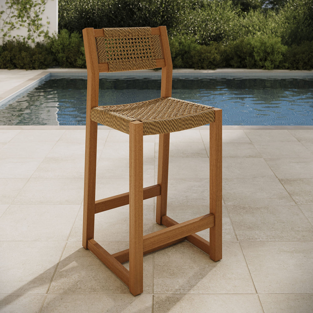 Reed 40 Inch Outdoor Outdoor Teak Wood Counter Stool