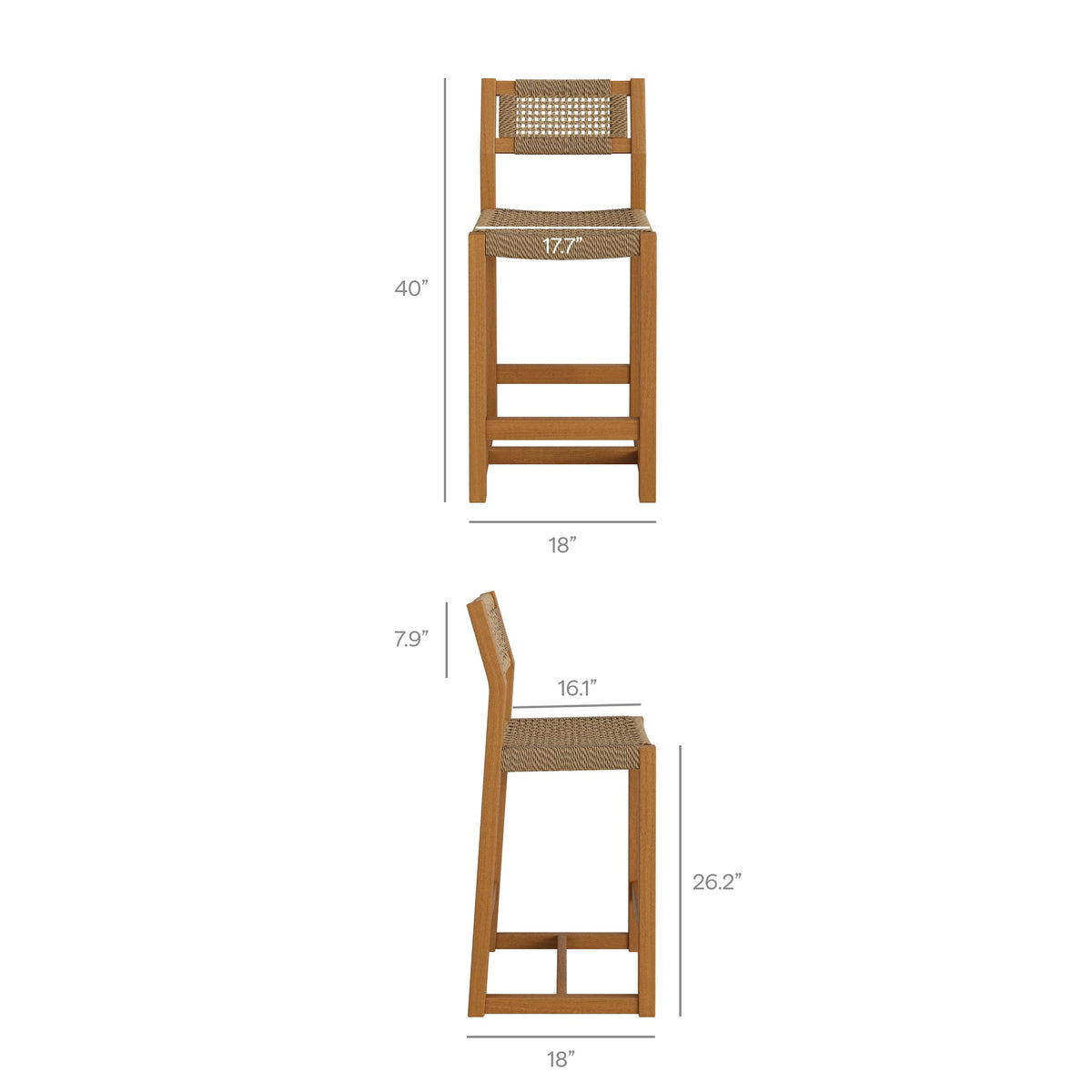 Reed 40 Inch Outdoor Outdoor Teak Wood Counter Stool