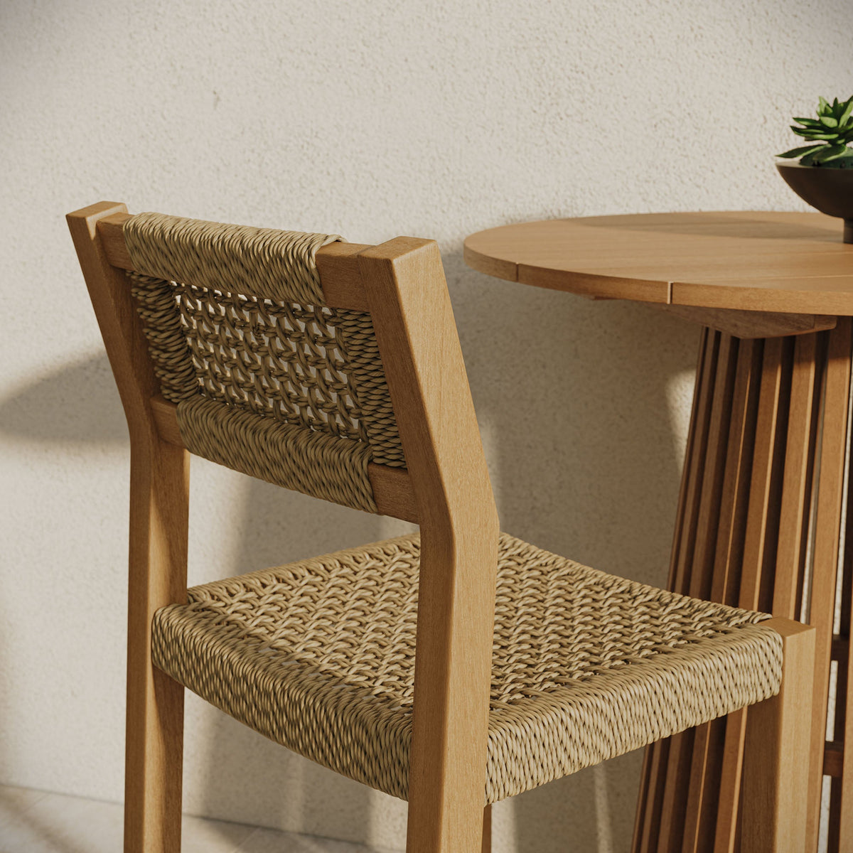 Reed 44 Inch Outdoor Outdoor Teak Wood Rattan Bar Stool