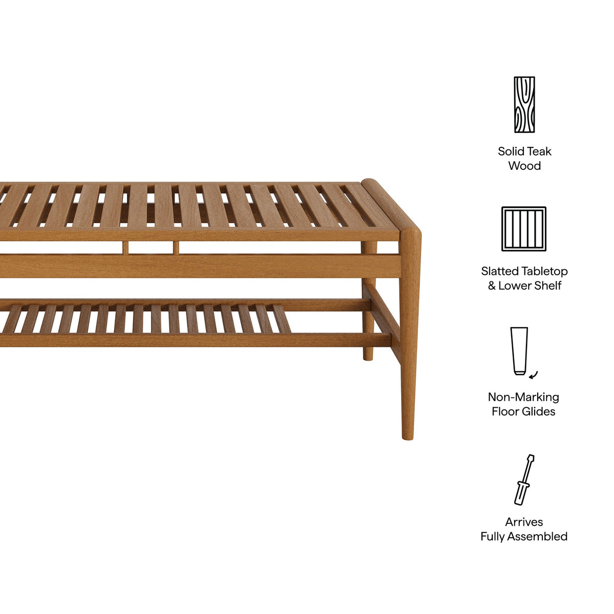 Hayden 46 Inch Outdoor Teak Wood Coffee Table