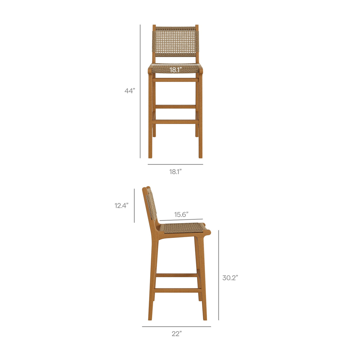 Rowe 3-Piece Outdoor Teak Wood Bar Set