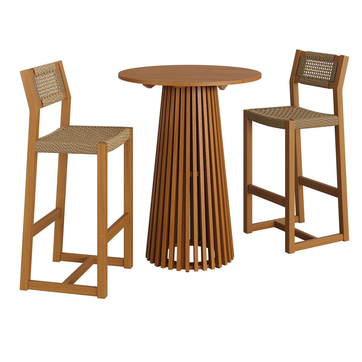 Reed 3-Piece Outdoor Teak Wood Bar Set