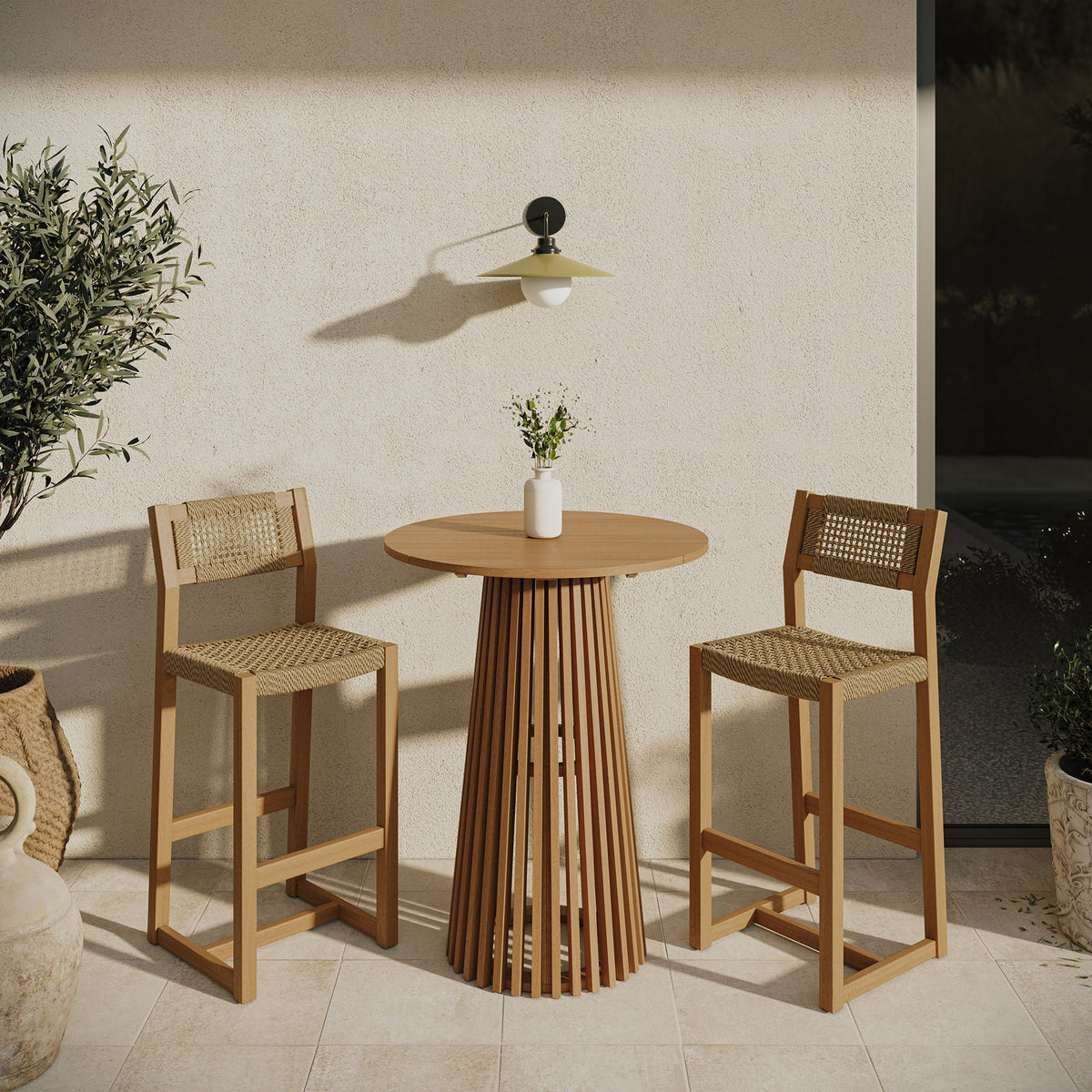 Reed 3-Piece Outdoor Teak Wood Bar Set