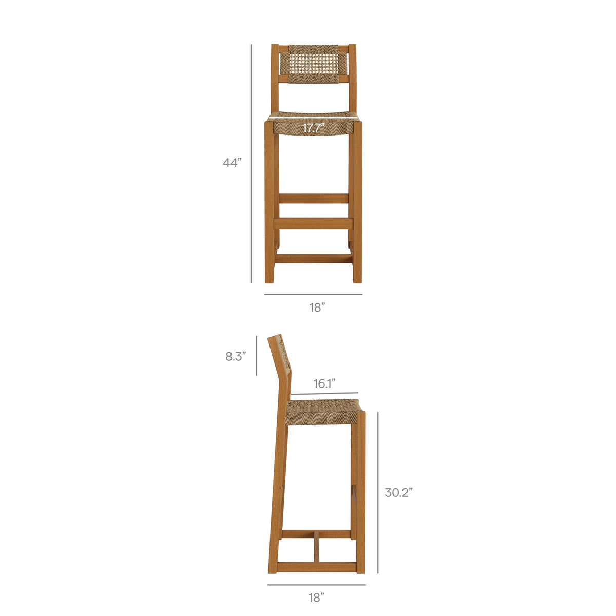 Reed 3-Piece Outdoor Teak Wood Bar Set