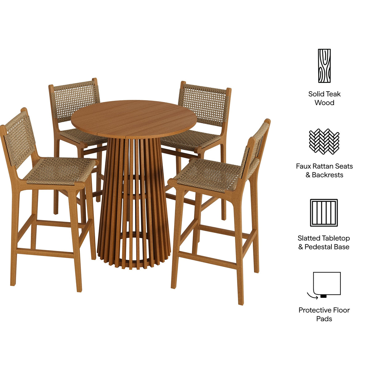 Rowe 5-Piece Outdoor Teak Wood Bar Set - view 5