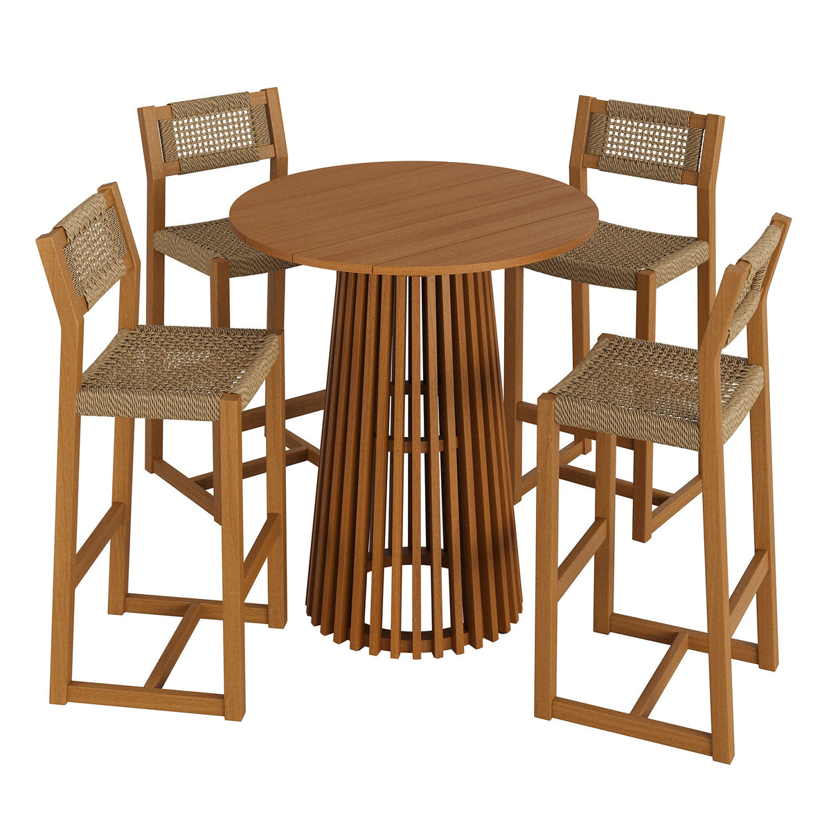 Reed 5-Piece Outdoor Teak Wood Bar Set