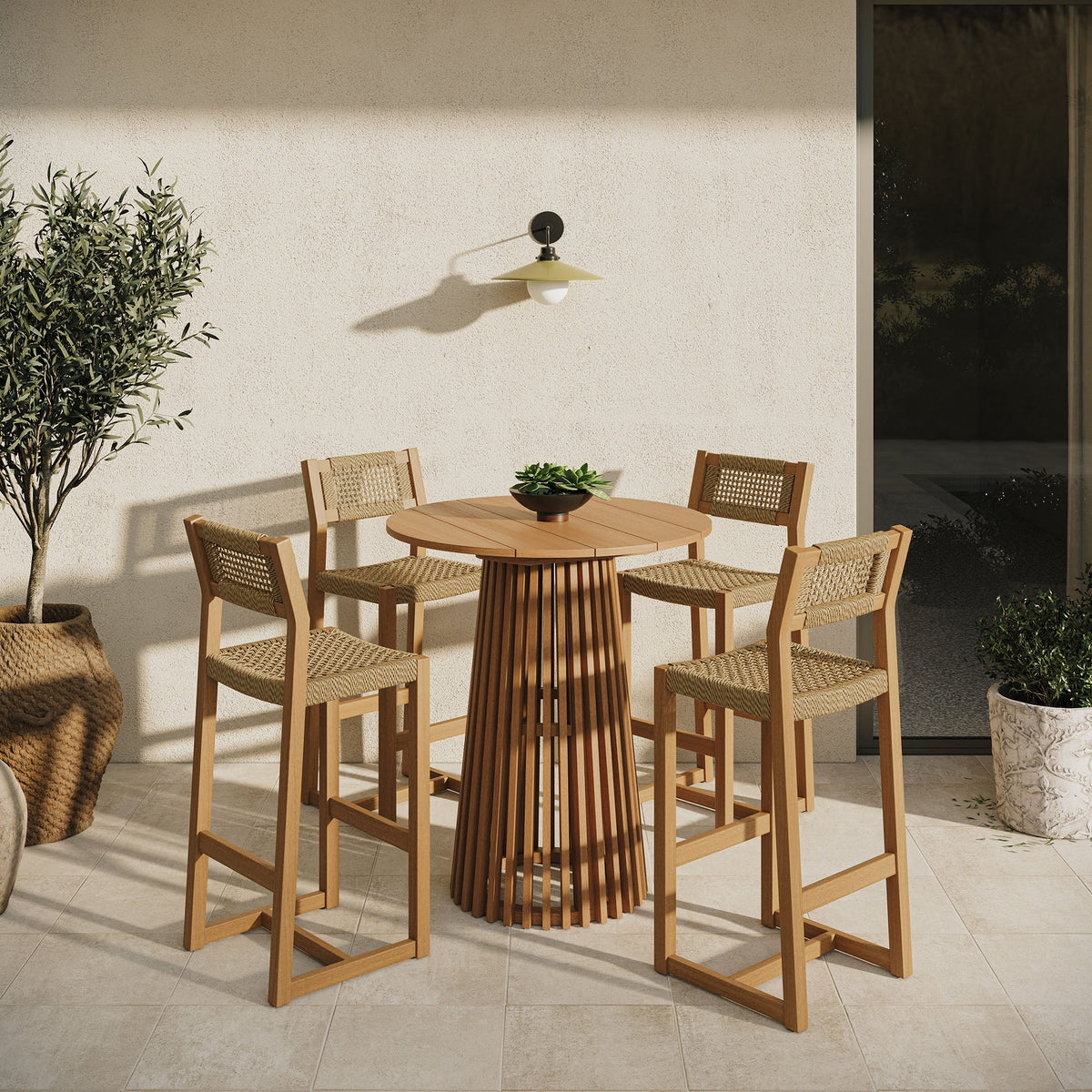 Reed 5-Piece Outdoor Teak Wood Bar Set