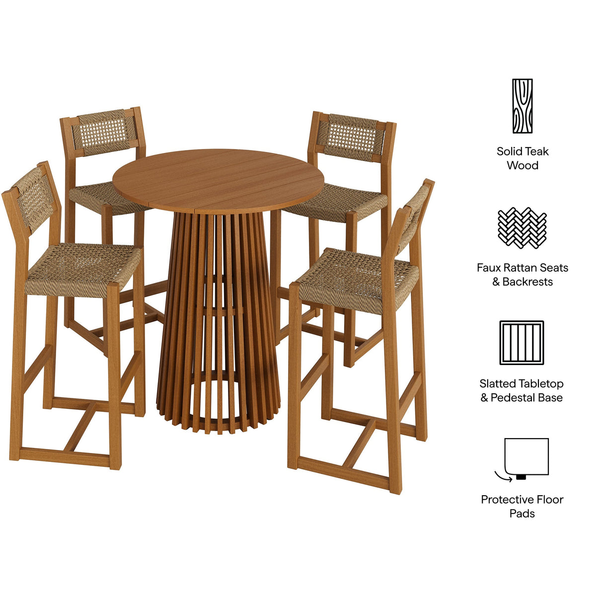 Reed 5-Piece Outdoor Teak Wood Bar Set