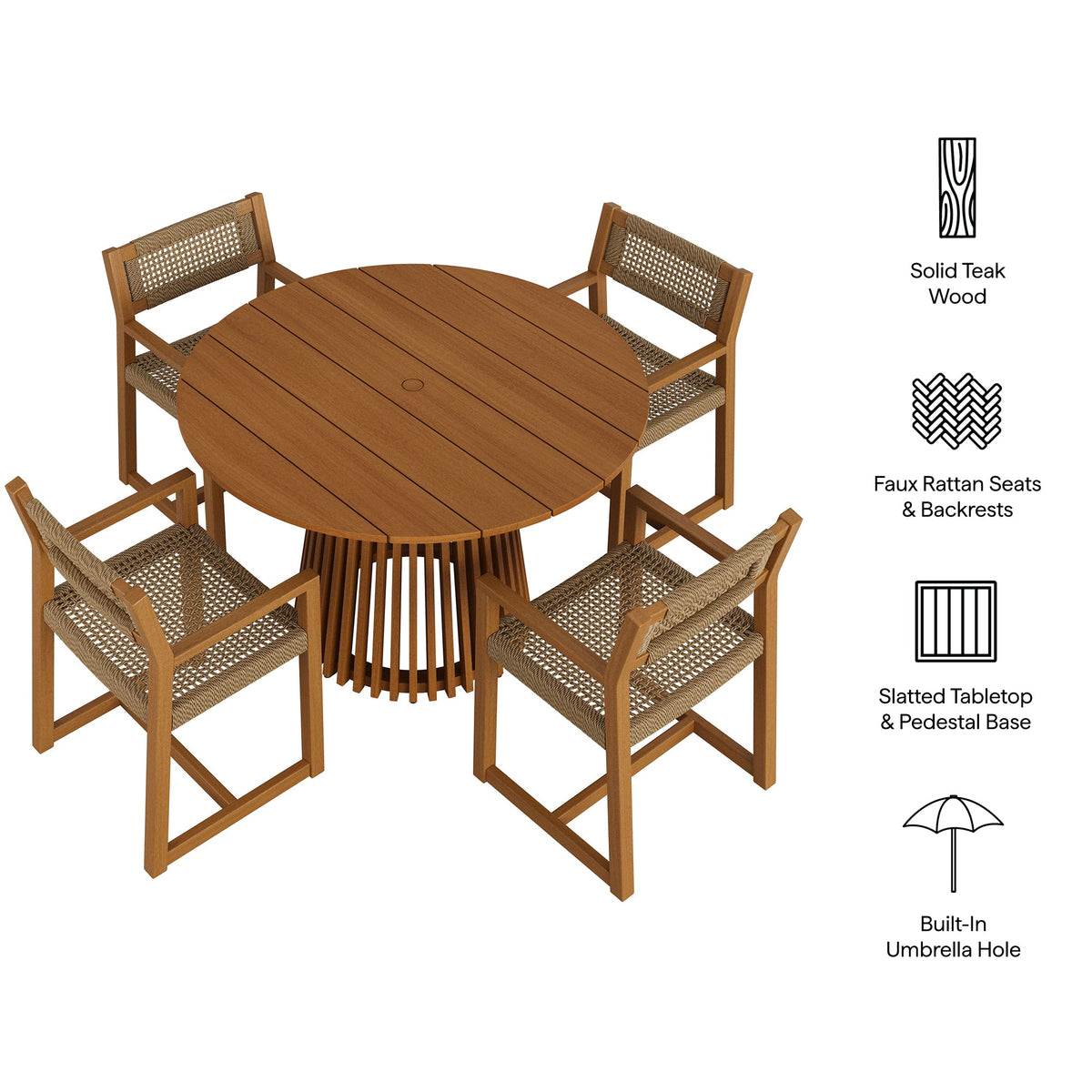 Reed 5-Piece Outdoor Teak Wood Dining Set