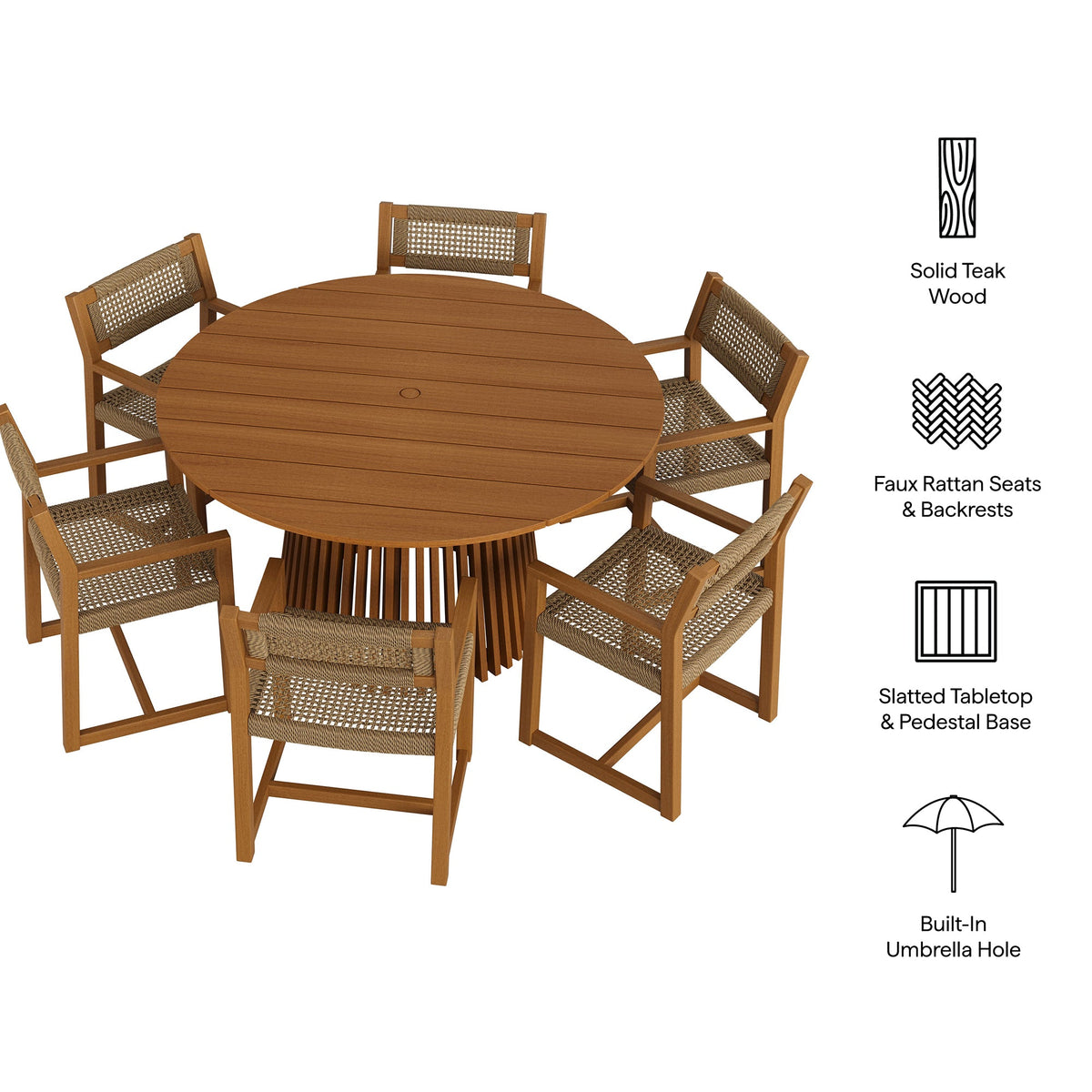 Reed 7-Piece Outdoor Teak Wood Dining Set