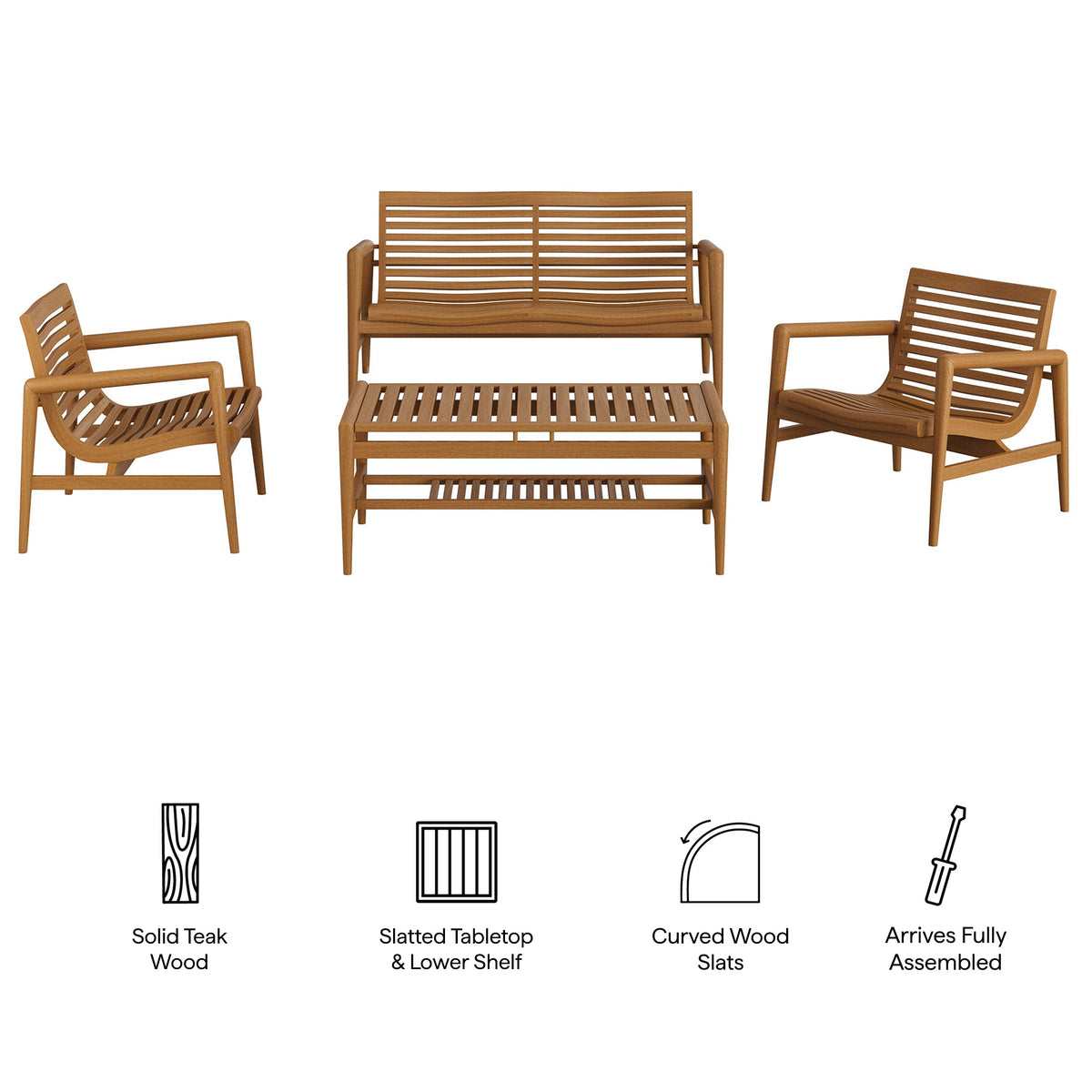 Hayden 4-Piece Outdoor Teak Wood Furniture Set