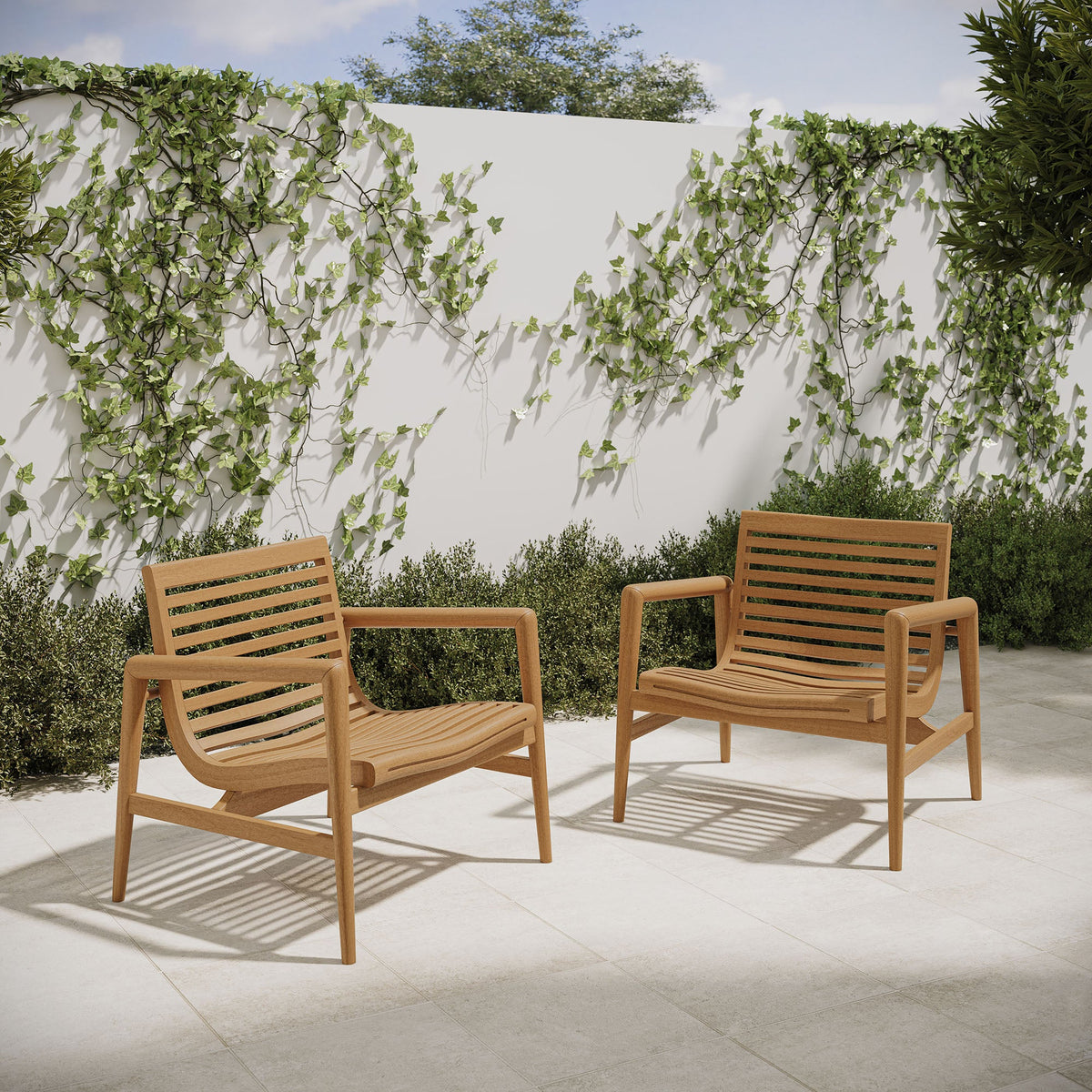 Hayden Outdoor Teak Wood Armchairs Set of 2