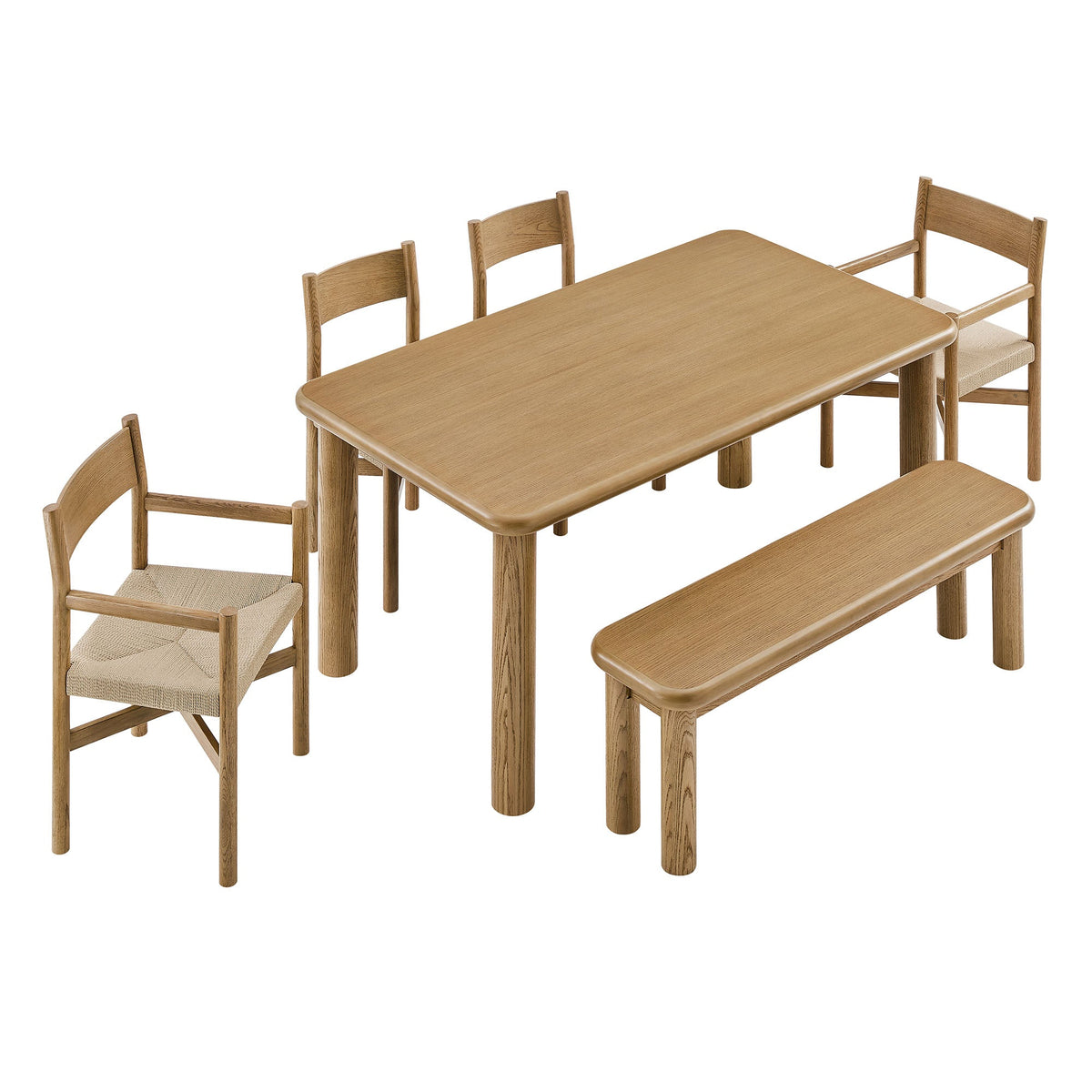 Alvia 6-Piece Oak Wood Dining Table and Seating Set