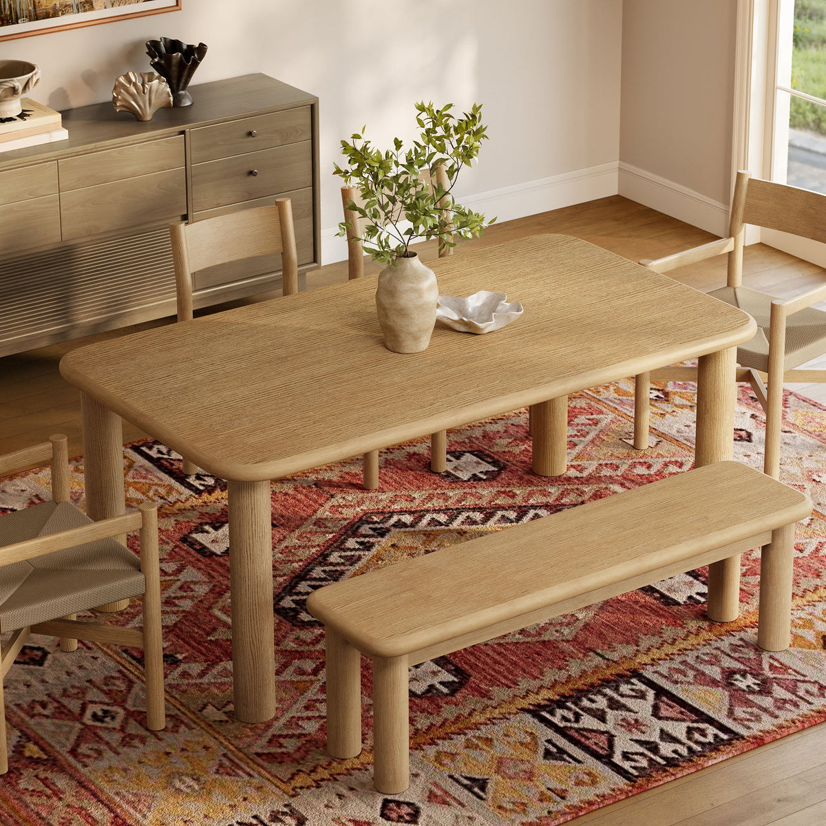 Alvia 6-Piece Oak Wood Dining Table and Seating Set