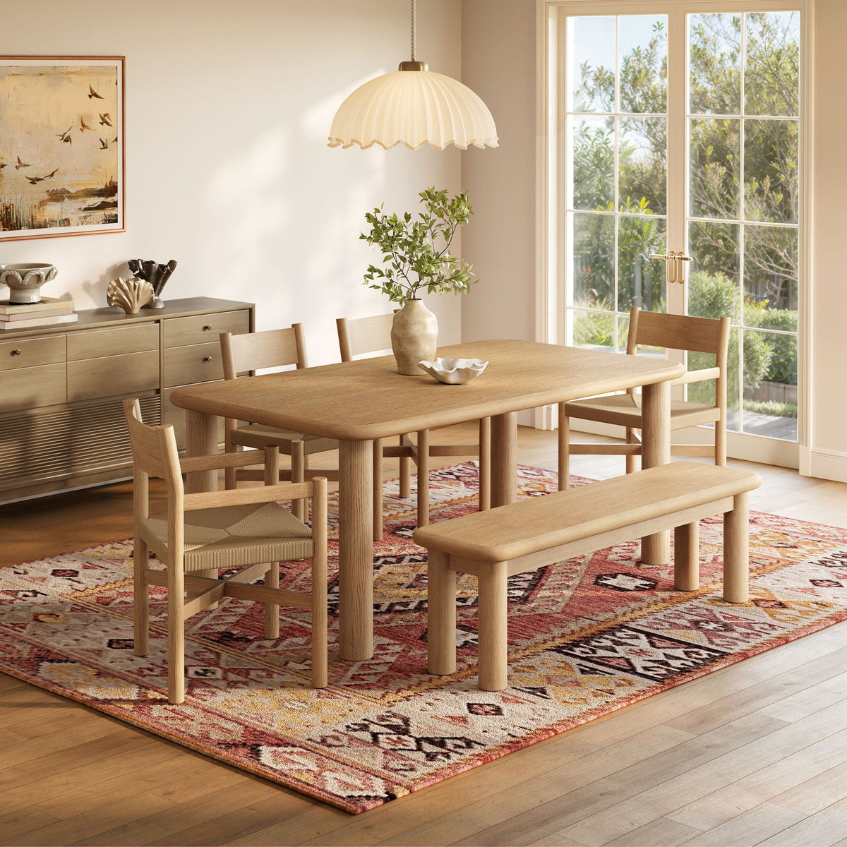Alvia 6-Piece Oak Wood Dining Table and Seating Set