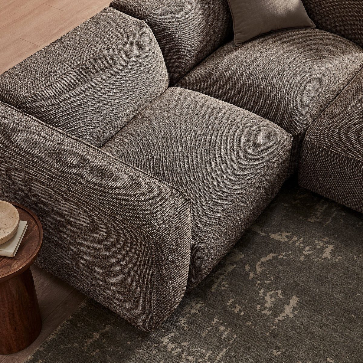Auren 3 Piece Lattice Bouclé Upholstered Modular Loveseat with Ottoman